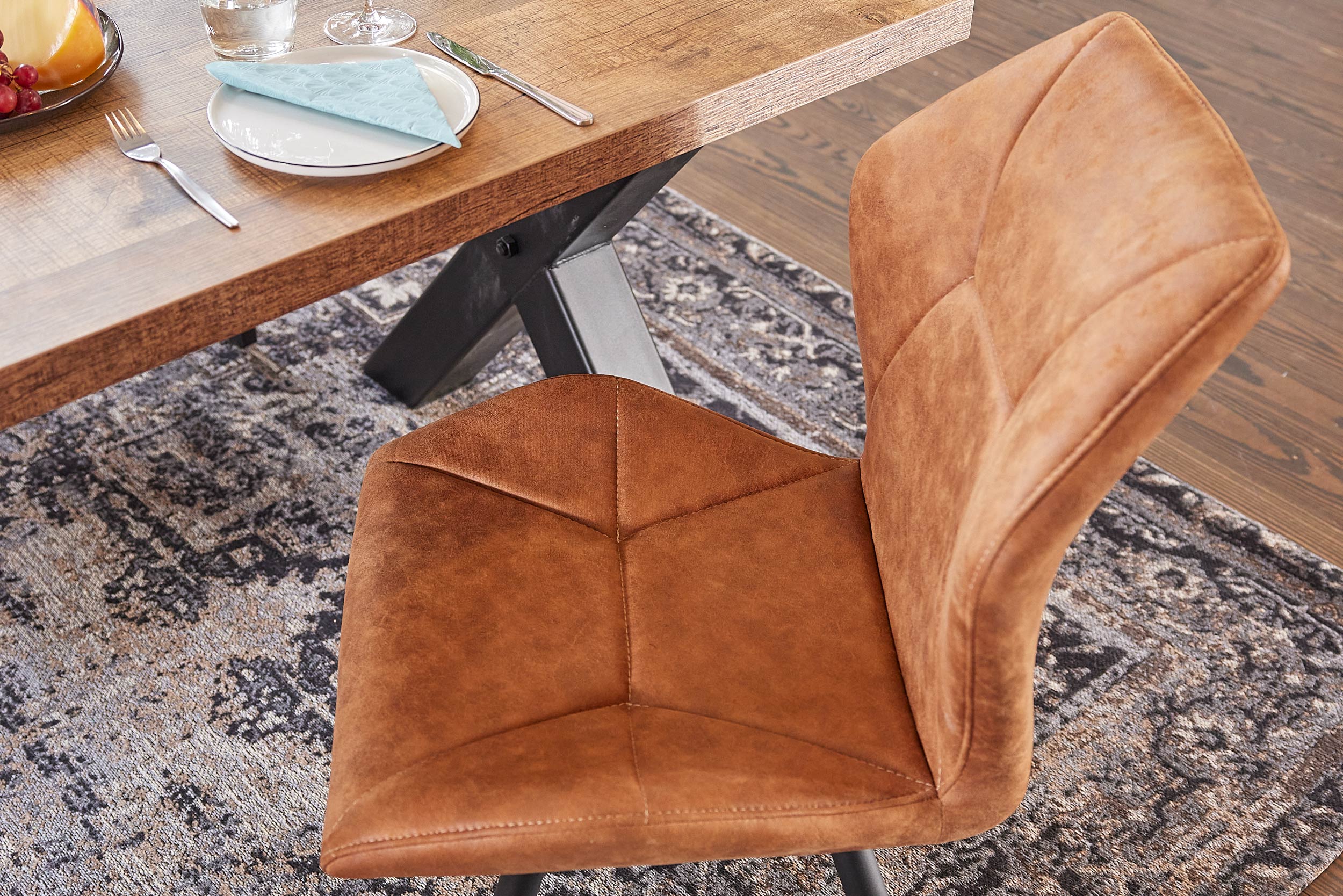 LC Home 2er Set Esszimmerstuhl »Tesla« Microfaser Polsterstuhl  Industrial Design cognac