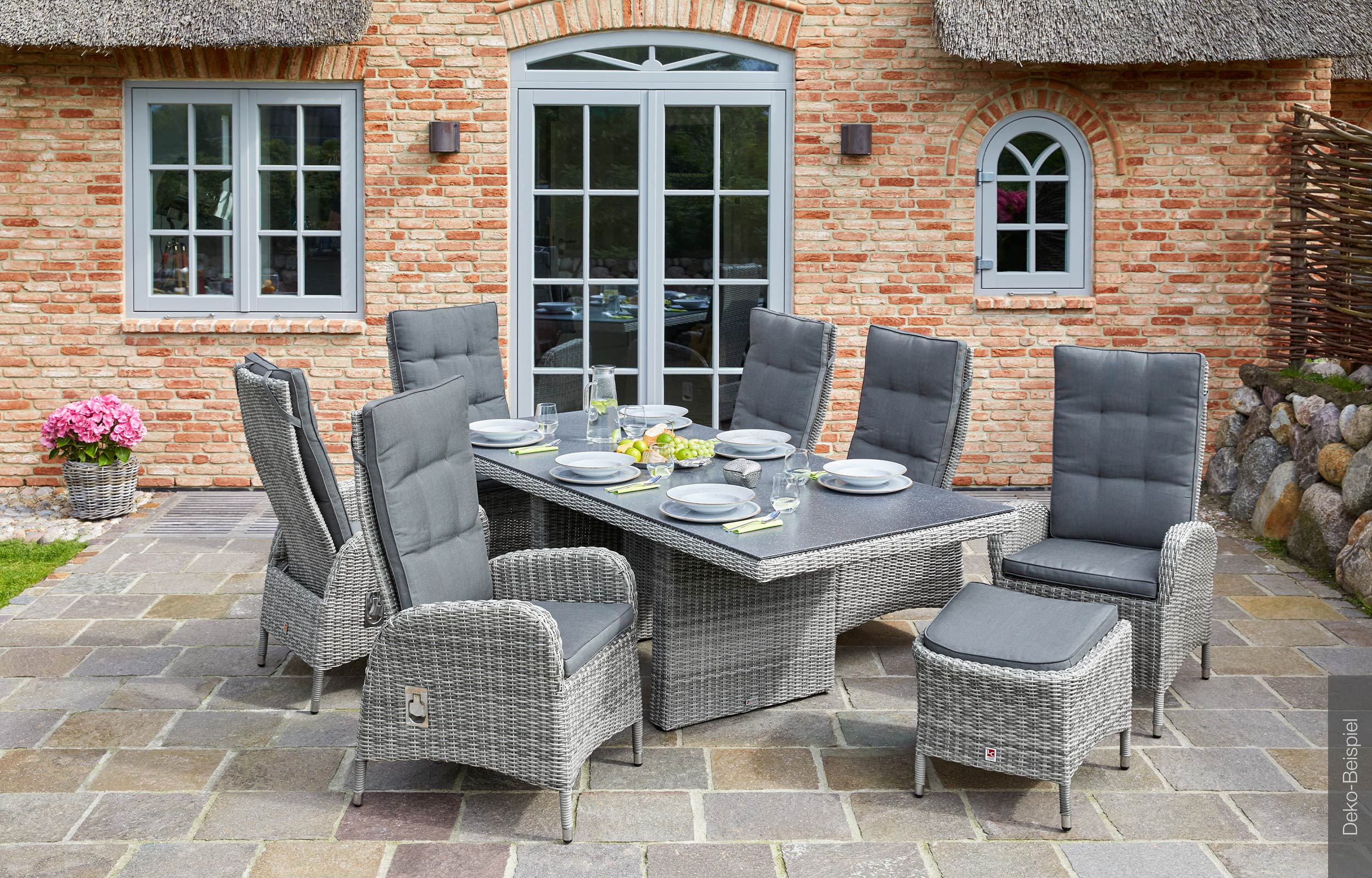 LC Garden »Bilbao« 8er Set Positionsstuhl  Gartenstuhl grau Polyrattan mit Polster