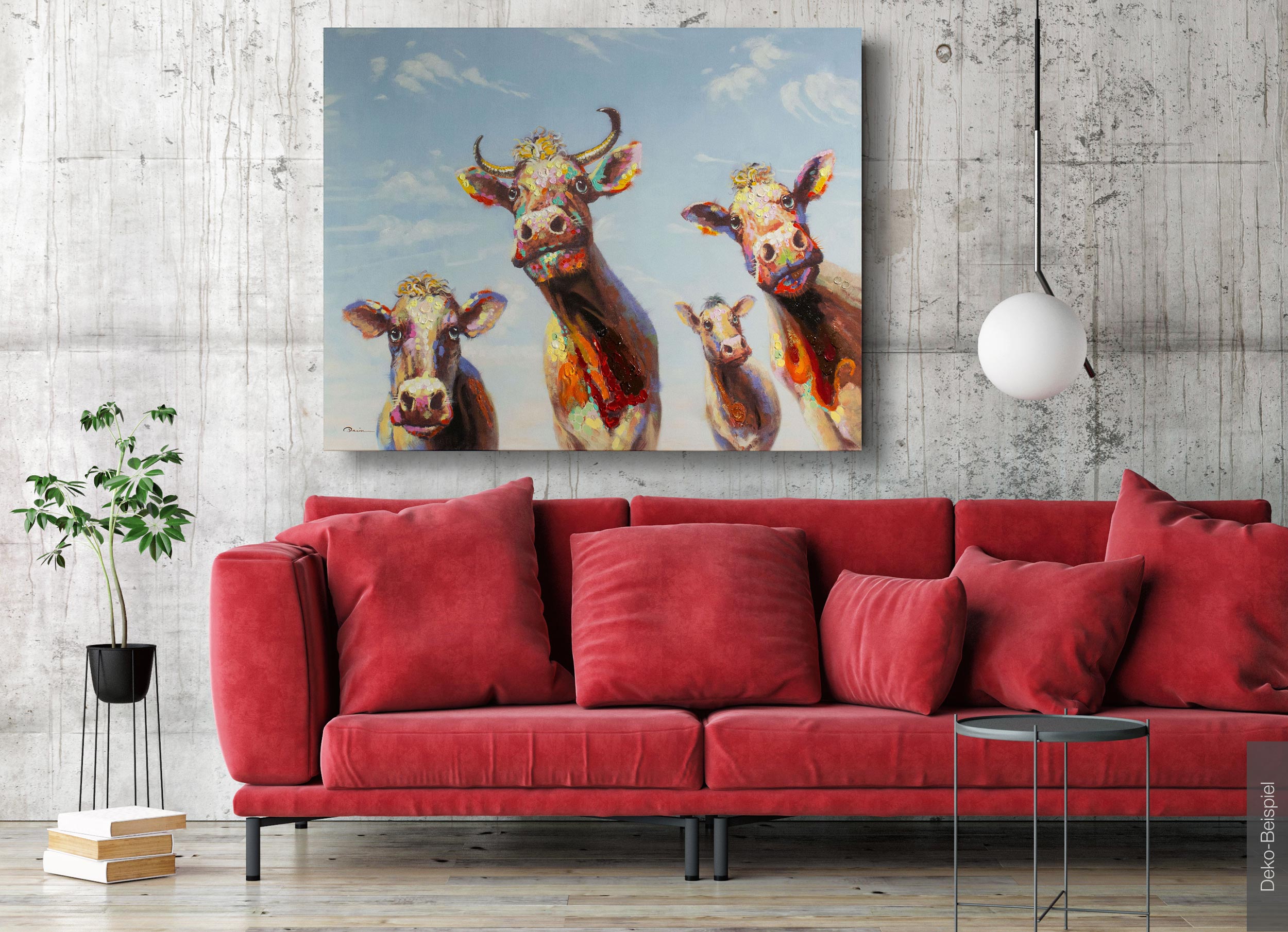 LC Home Designer Wandbild »Fröhliche Kühe« handbemalt 130x105cm Ölbild