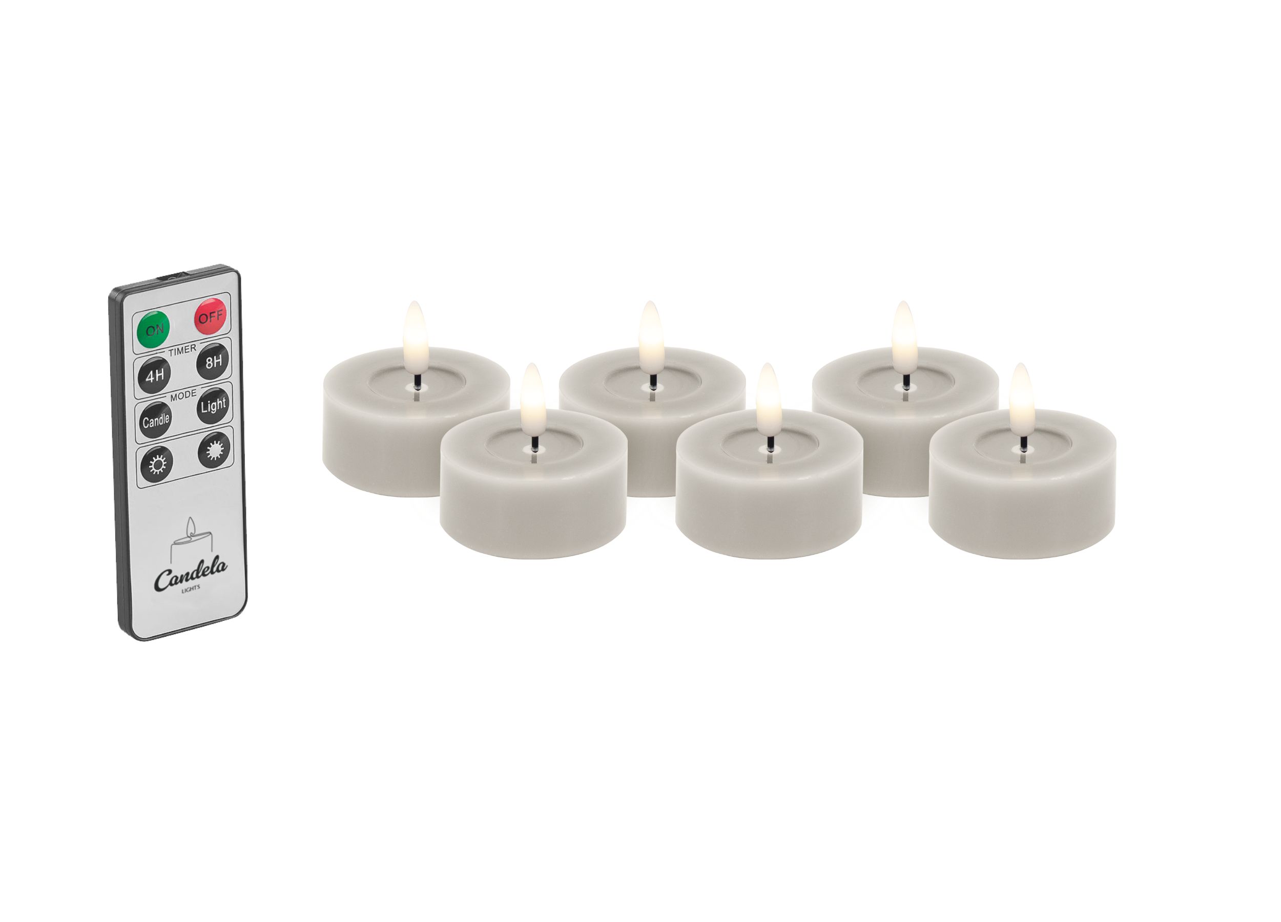 Candela Lights LED Teelicht 6er Set Ø4,5cm rustic sand mit Fernbedienung Timer Funktion & mehrstufig dimmbar flammenlos Teelicht