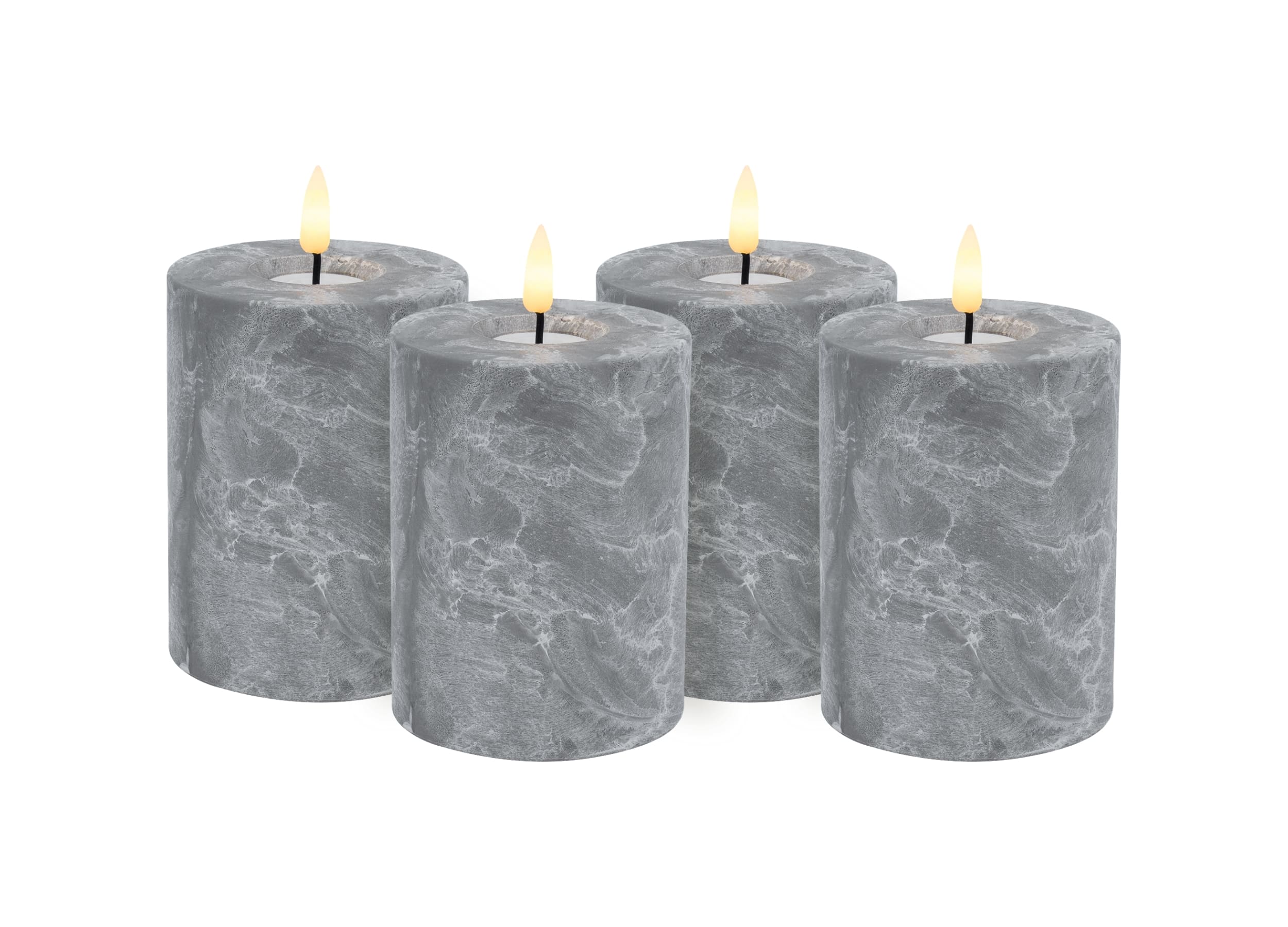 Candela Lights LED Kerzen 4er Set H10xØ8cm Betonoptik mit Fernbedienung Timer Funktion & mehrstufig dimmbar flammenlos Betonoptik Stumpenkerze