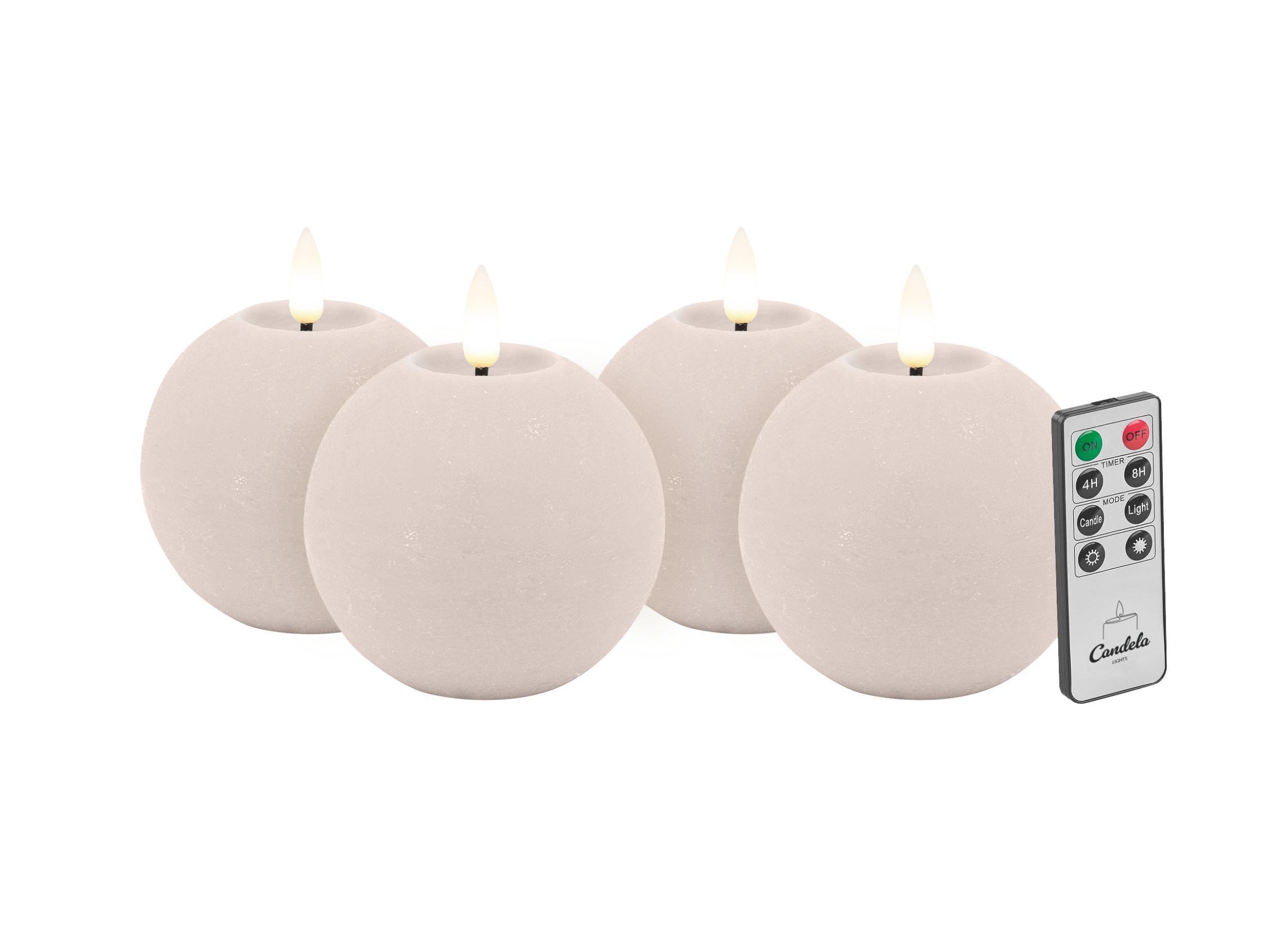 Candela Lights LED Kerzen 4er Set Ø8x7cm Summer Pink rustic Kugelkerze Echtwachs mit Fernbedienung & Timerfunktion Flammenlose flackernde LED-Kerze mehrstufig dimmbar