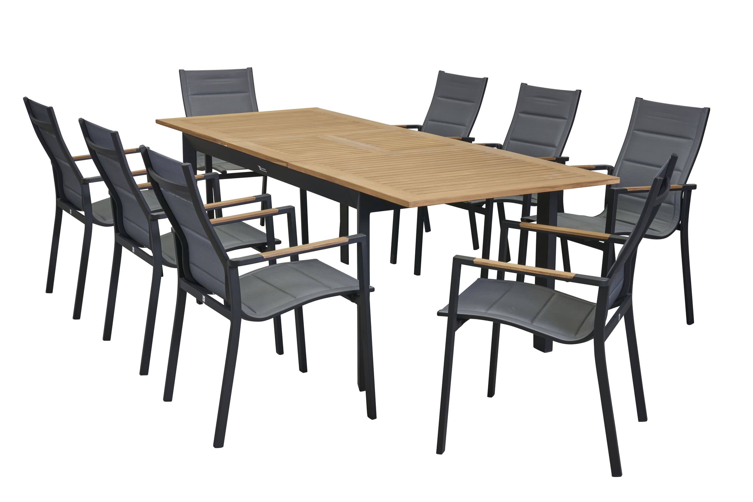 LC Garden »Unicamo« matt schwarz/Teak Dining Set III 9tlg. Sitzgruppe Textilen Gartenset