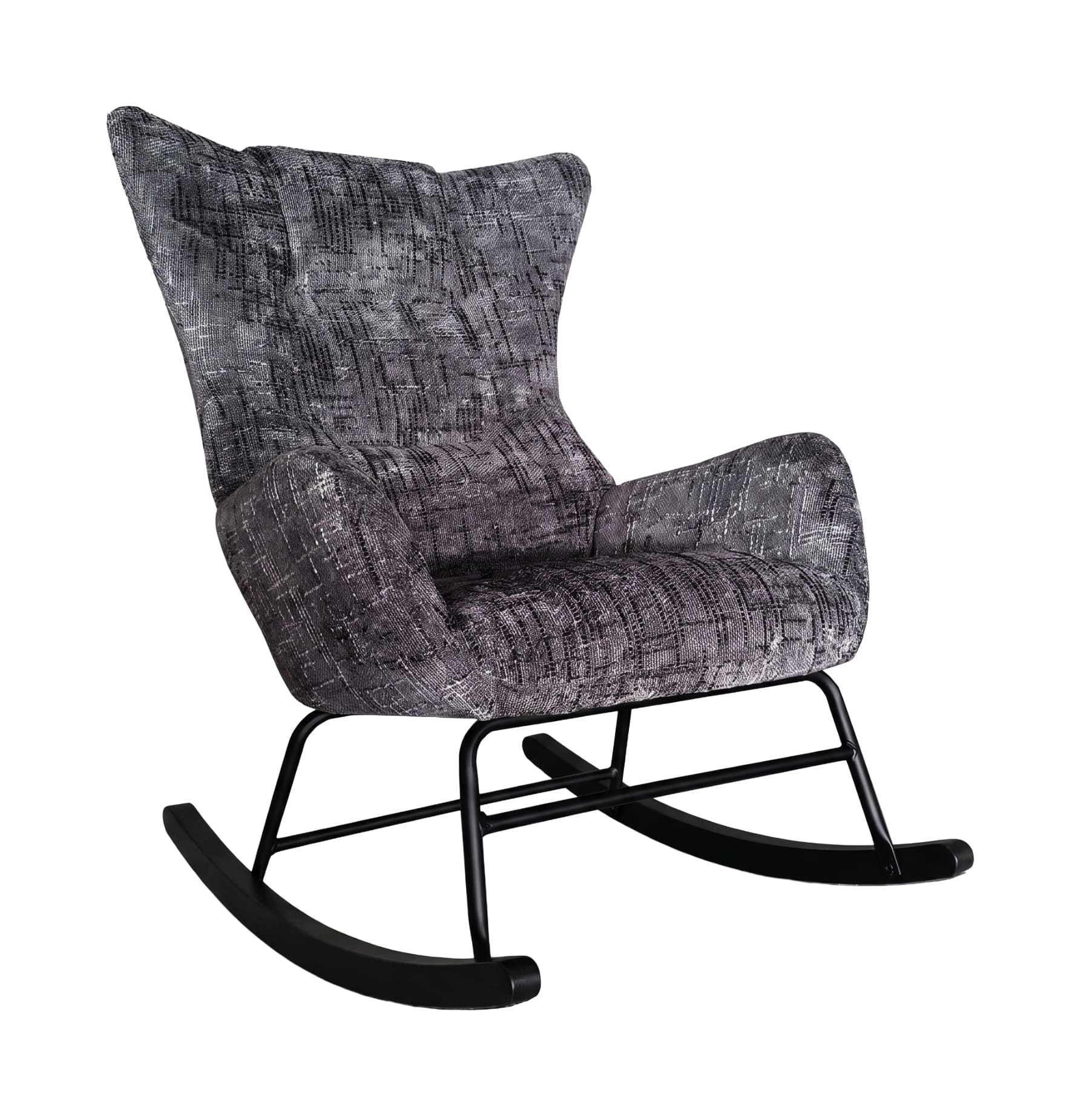 LC Home Schaukelstuhl »Dakota« Webstoff grau – gepolsterter Relaxsessel mit Armlehnen & schwarzem Metallgestell