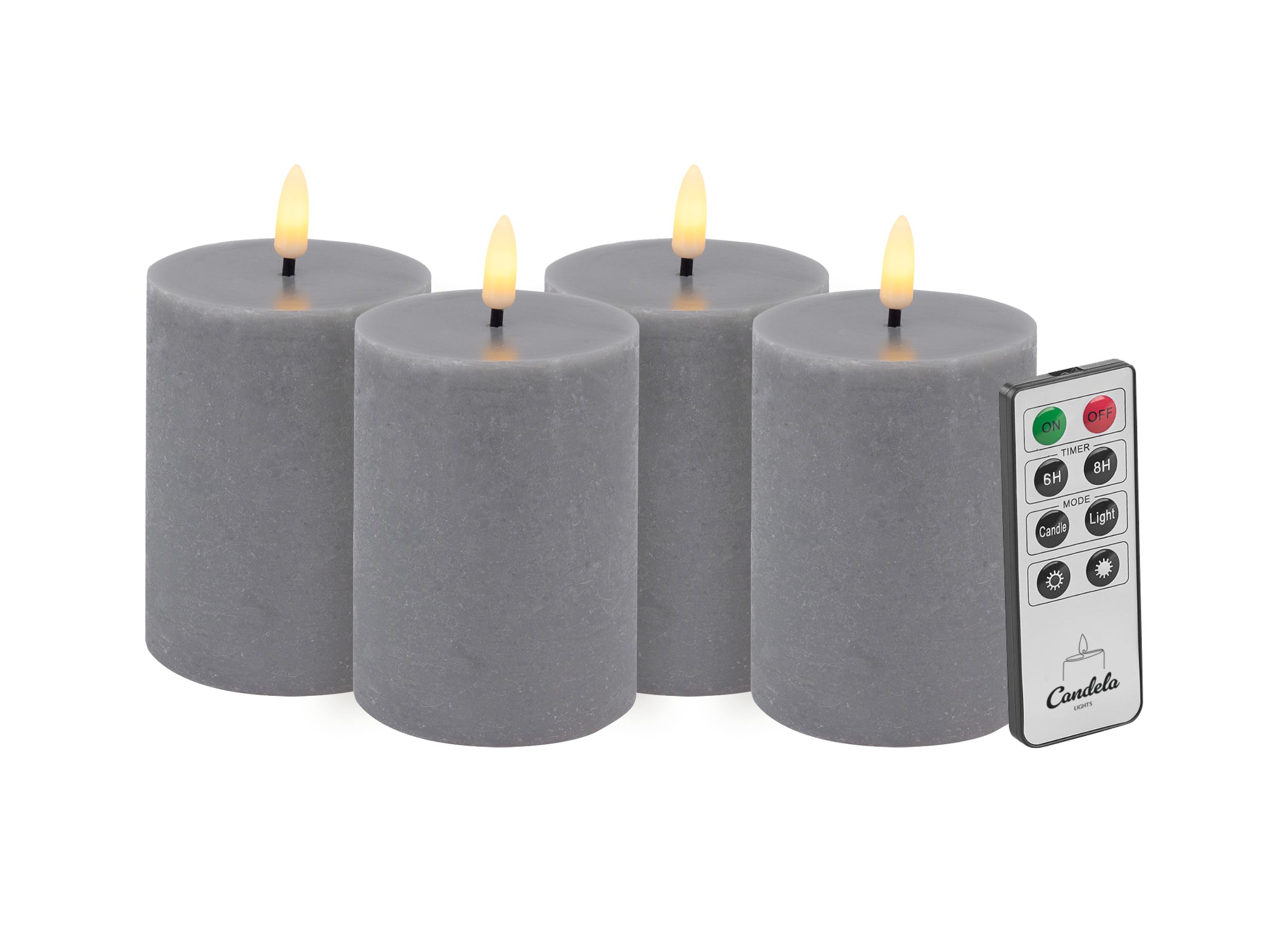 Candela LED Kerzen 4er Set H:10xØ7,5cm rustic Echtwachs mit Fernbedienung Timer Funktion & mehrstufig dimmbar flammenlos Echtwachskerzen Stumpenkerze
