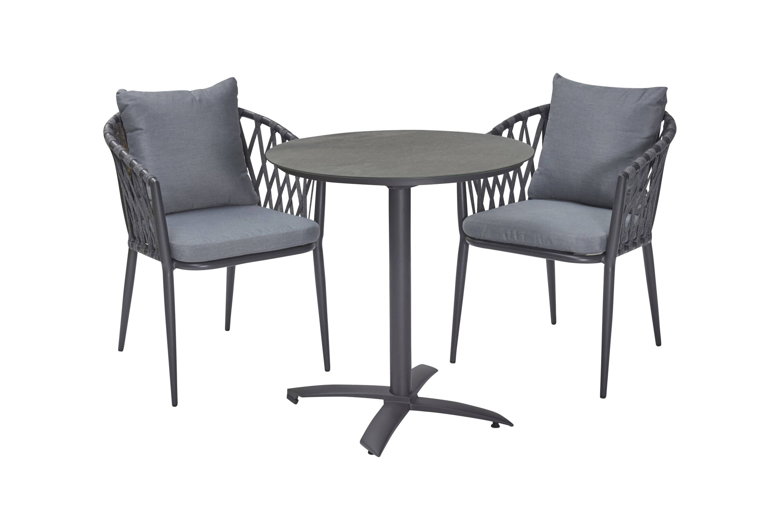 LC Garden »Sunrepo« Balkonset II 3tlg. Balkontisch Ø70cm rund Aluminium/Glas + 2 x Gartenstuhl anthrazit Rope stapelbar