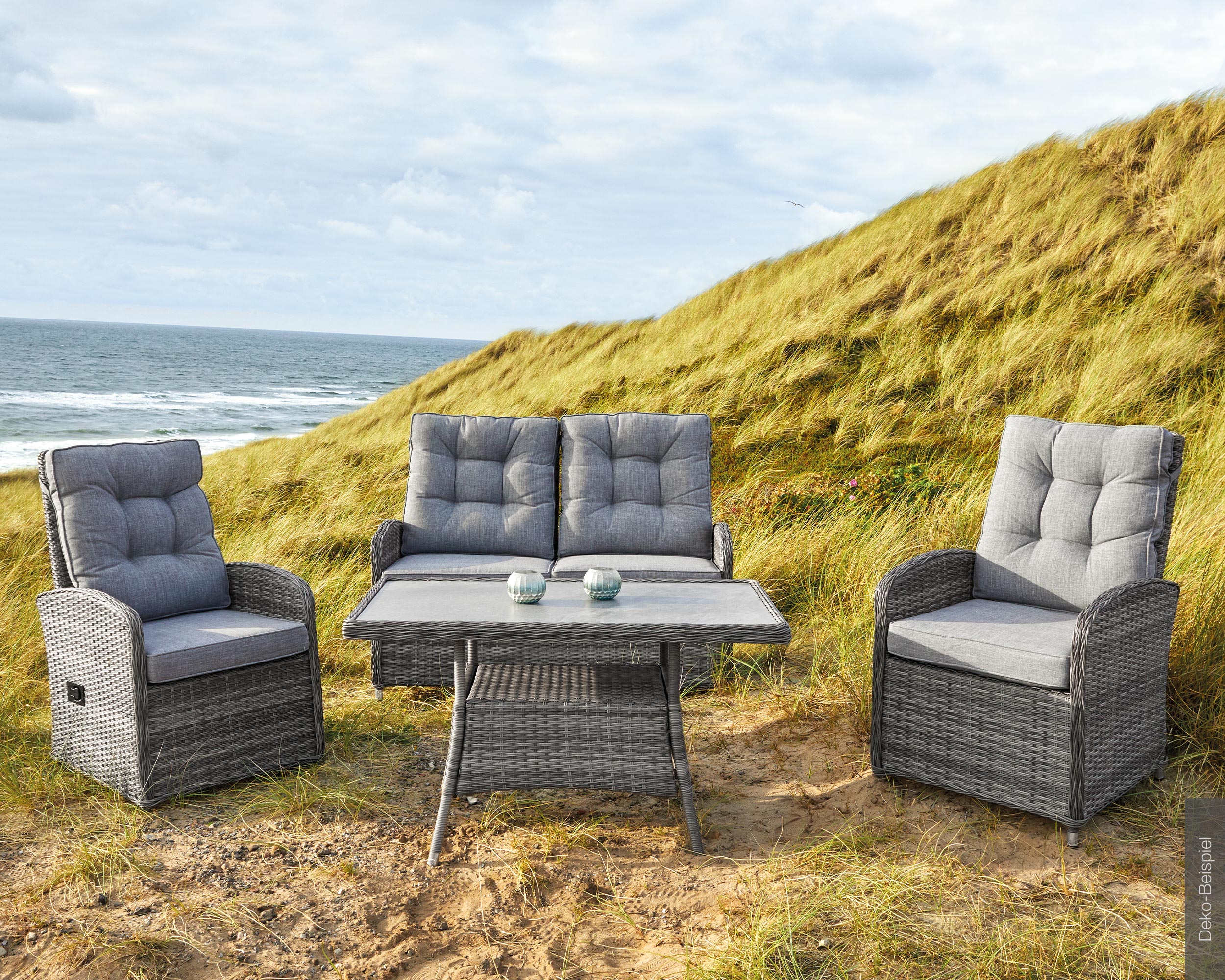 LC Garden »Bailado« Lounge Set 4-tlg. omega grau aus handgeflochtenem Polyrattan inkl. Sitzkissen