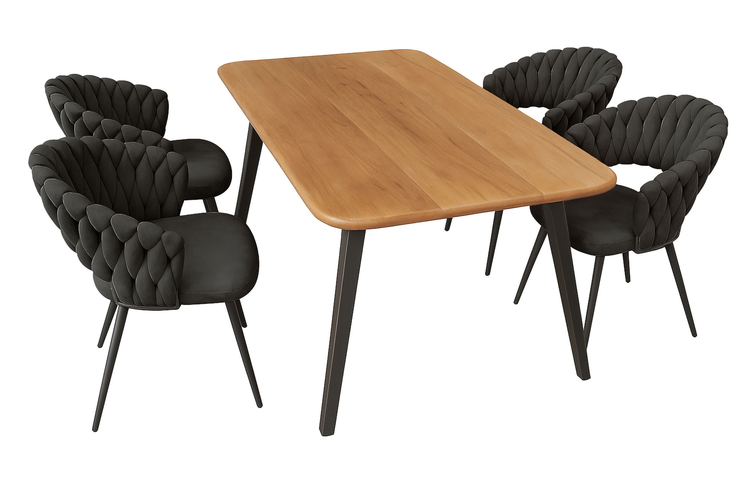 LC Home Essgruppe Nancy 5tlg. Esstisch Akazie Metallgestell 175x90cm + 4 Esszimmerstühle Nancy Schwarz