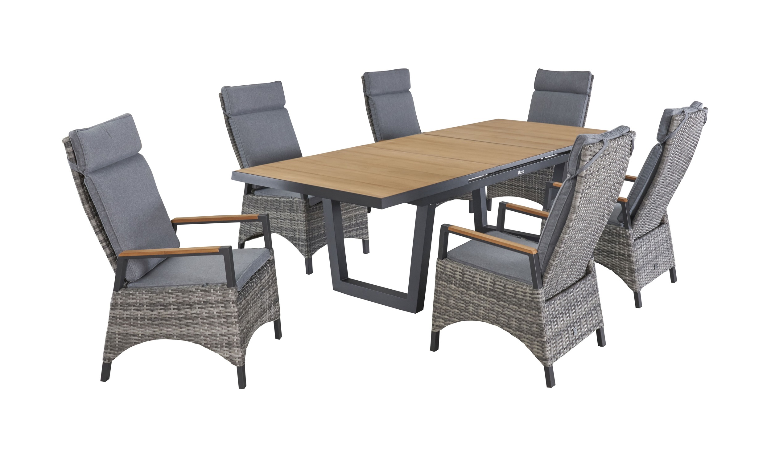 LC Garden »Kumaso« Gartenset I 7tlg. Esstisch 200/260x100cm Aluminium/Teakholz + 6 Positionsstühle mit Teak-Armlehne