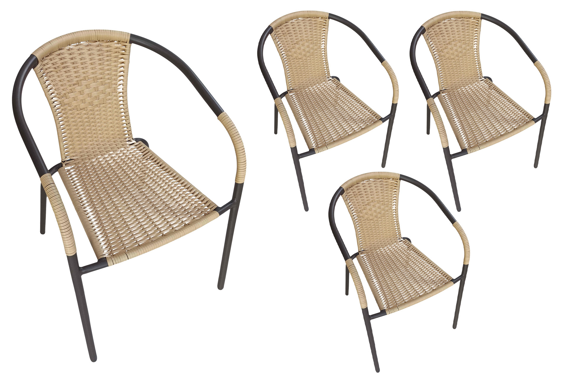 LC Garden 4er Set »Garvista« Gartenstuhl braun/gelb Metall/PE-Rattan Stapelstuhl Bistrostuhl  