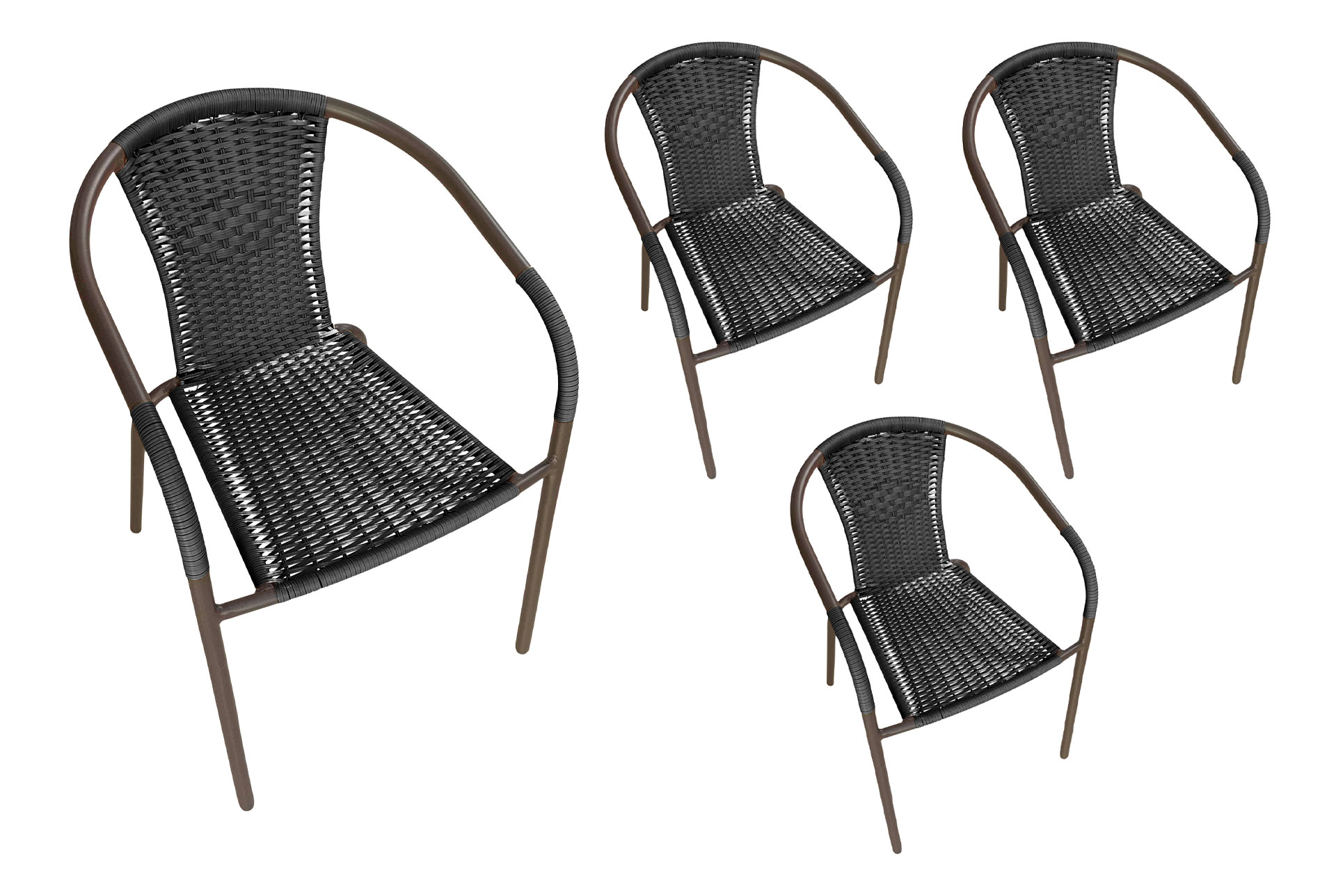 LC Garden 4er Set »Garvista« Gartenstuhl braun/schwarz Metall/PE-Rattan Stapelstuhl Bistrostuhl  