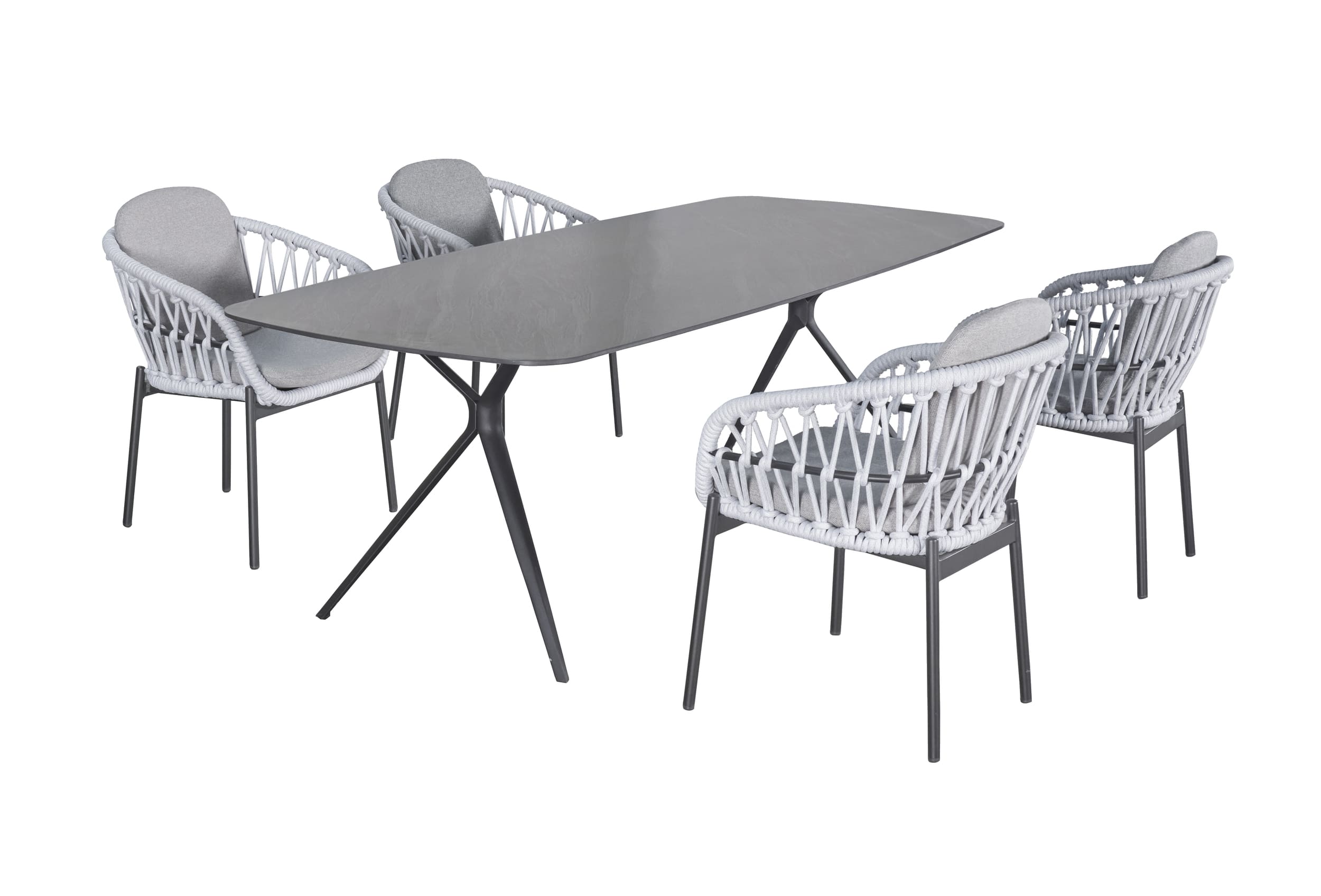LC Garden »Bari« Gartenset IV 5tlg. anthrazit/hellgrau Esstisch 180x90cm Aluminium/sintered stone + 4 Gartenstühle Rope Sitzgruppe