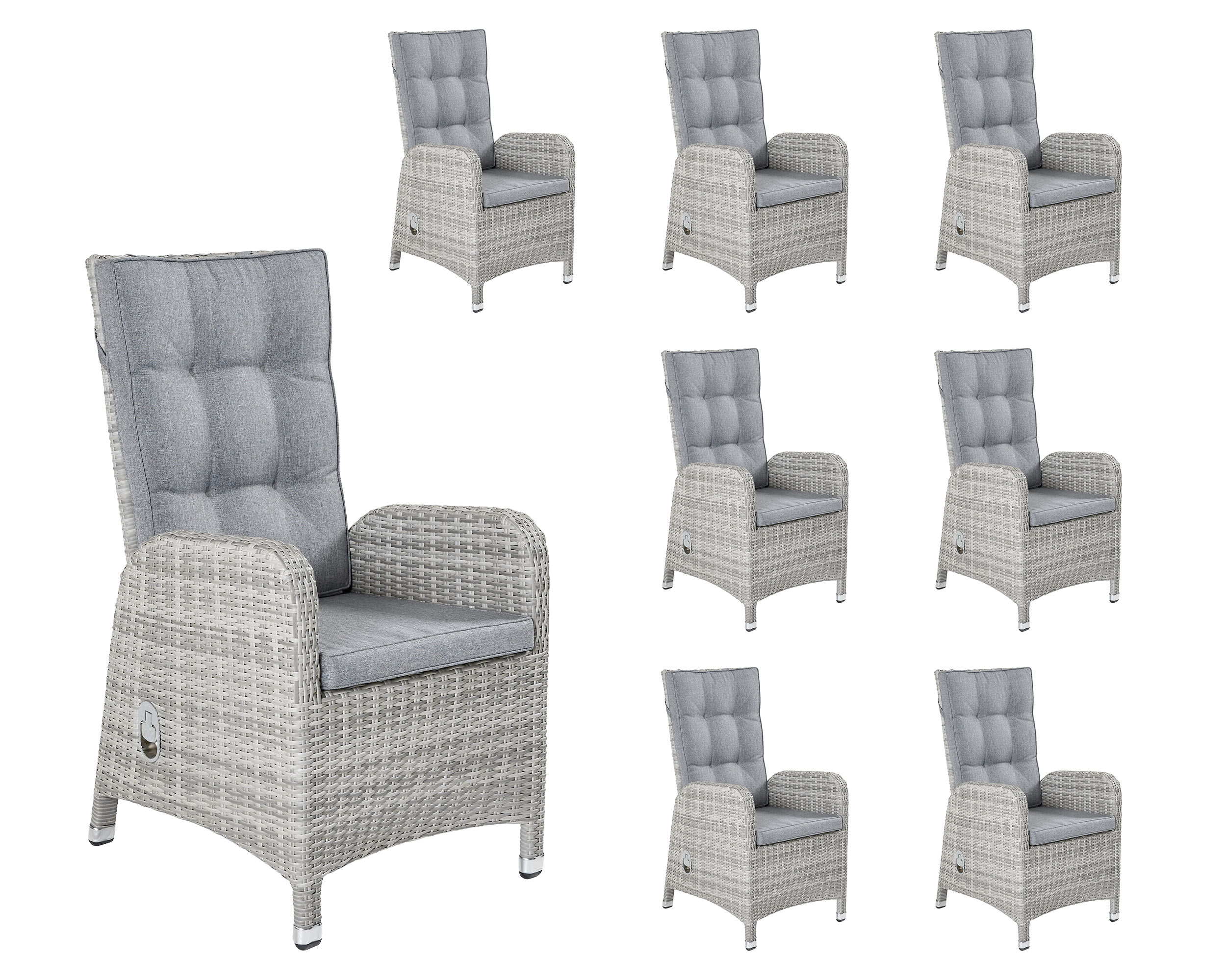 LC Garden »Nizza« Dining 8er Set Positionsstuhl Gartenstuhl weiß-grau Polyrattan inkl. Polster