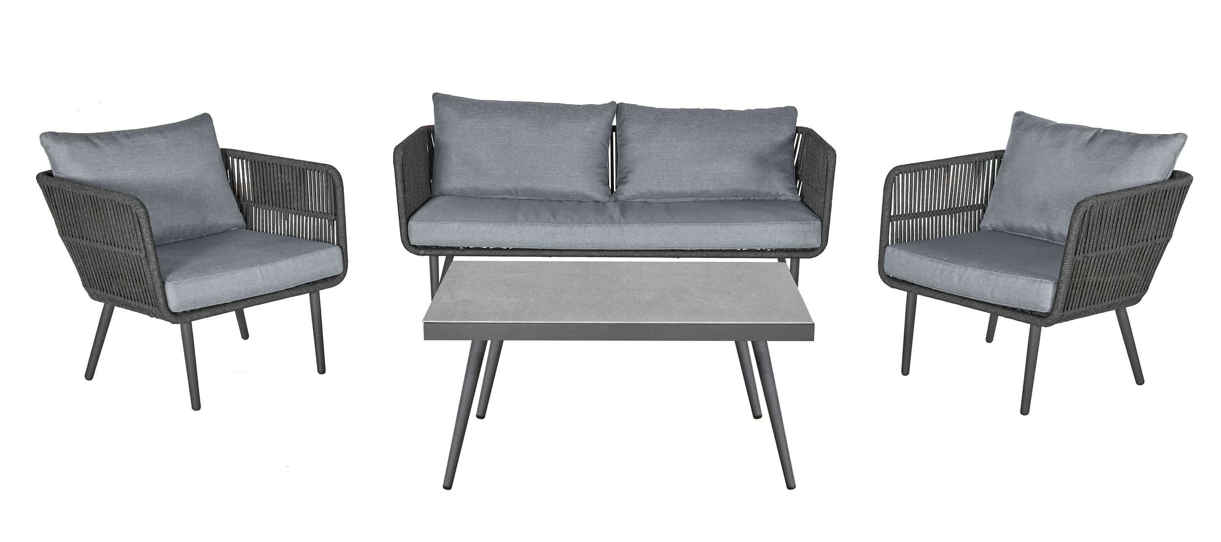 LC Garden Loungeset »Saigon« Rope 4tlg. grau Sitzgruppe Sitzgarnitur inkl. Loungetisch & 2x Relaxsessel