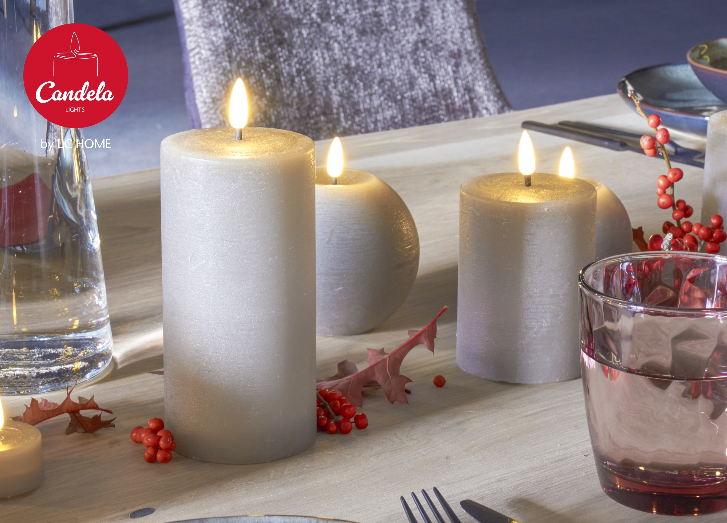 Candela Lights LED Kerzen 2er Set Ø7,5x15cm sand rustic Stumpenkerze Echtwachs mit Fernbedienung & Timerfunktion Flammenlose flackernde LED-Kerze mehrstufig dimmbar