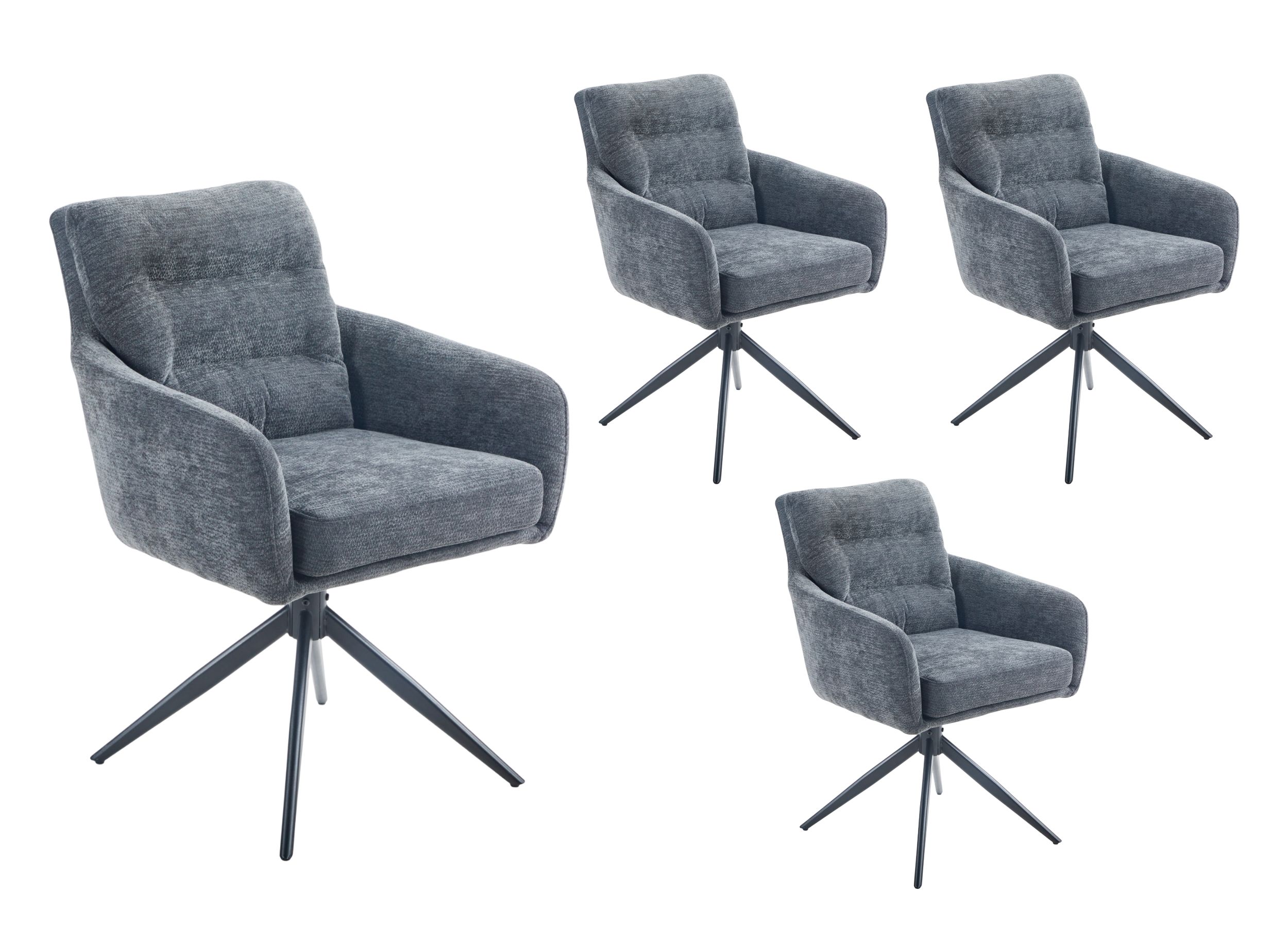LC Home Esszimmerstühle »Fargo« 4er Set Webstoff dunkelgrau – drehbare Armlehnstühle & Polsterstühle
