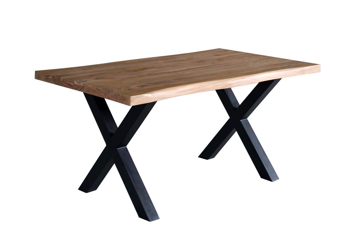 LC Home Esstisch »Skagen« Akazie Massivholz Baumkante Küchentisch Holztisch X-Gestell Metall schwarz