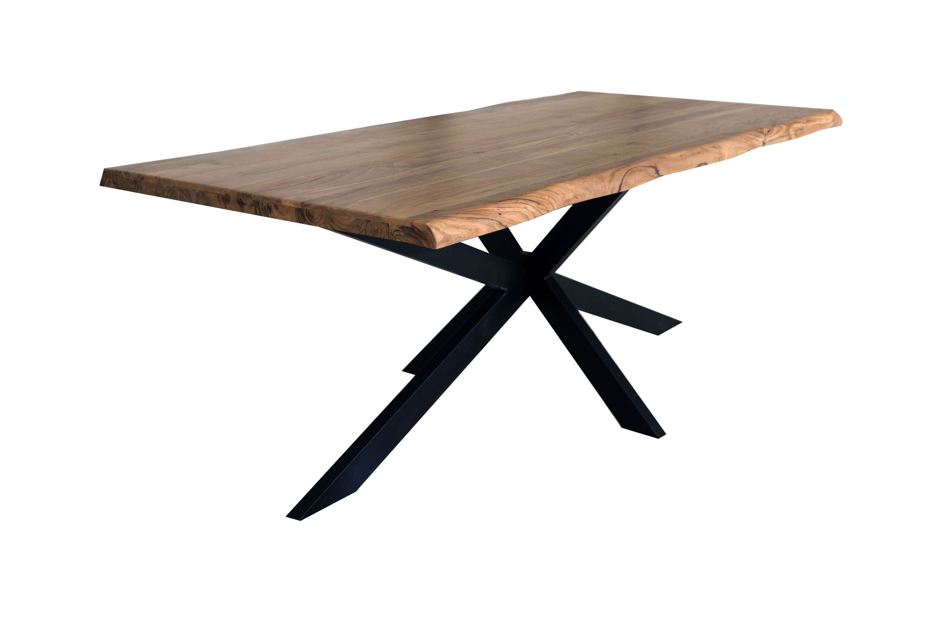 LC Home Esstisch »Ottawa« 180x90 cm Akazie massiv – Massivholztisch mit Baumkante & schwarzem Spinnengestell