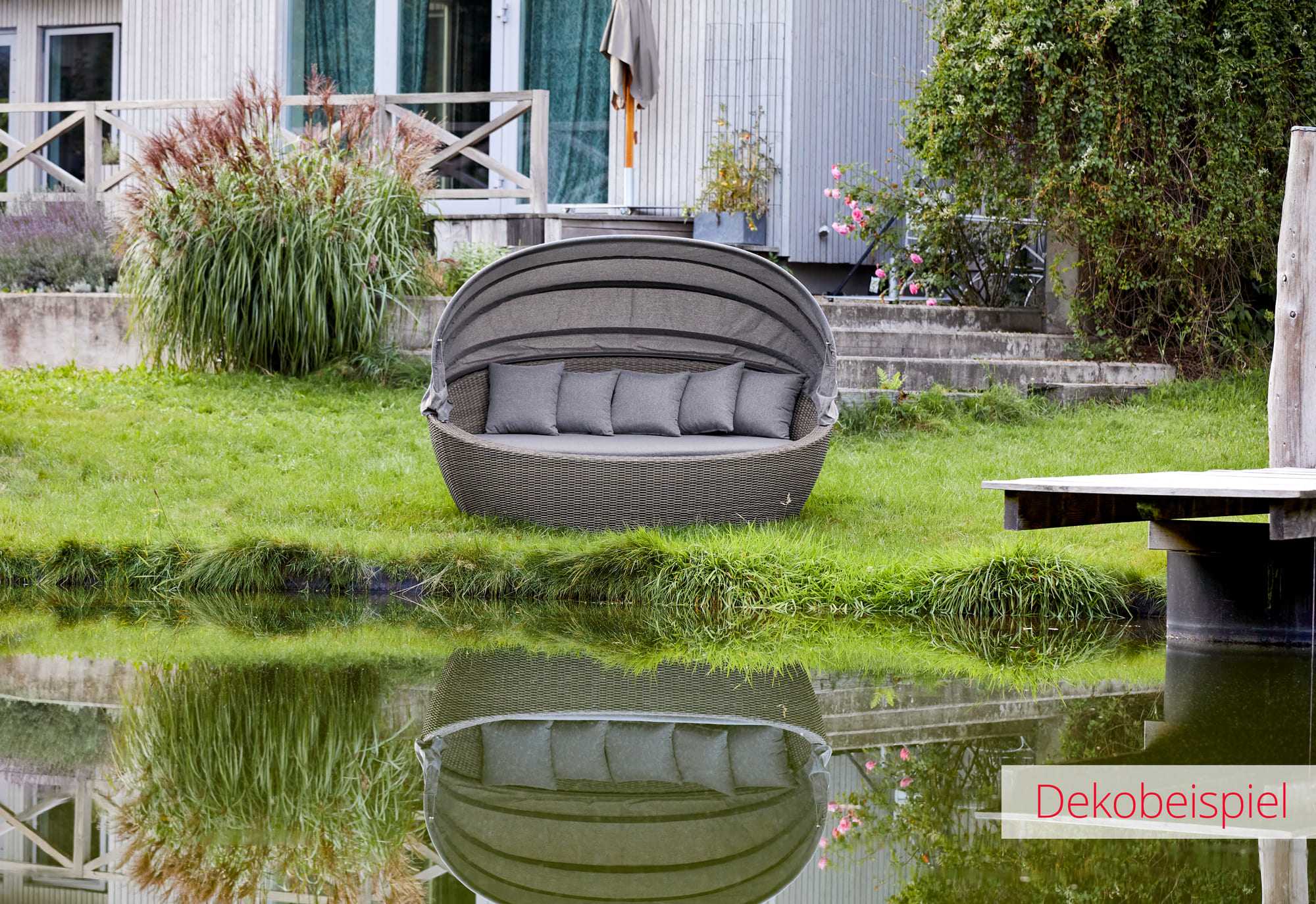 LC Garden »Komido« Sonneninsel omega braun 210x145x86cm Gartenmuschel verstellbar aus handgeflochtenem Polyrattan inkl. Sitzkissen