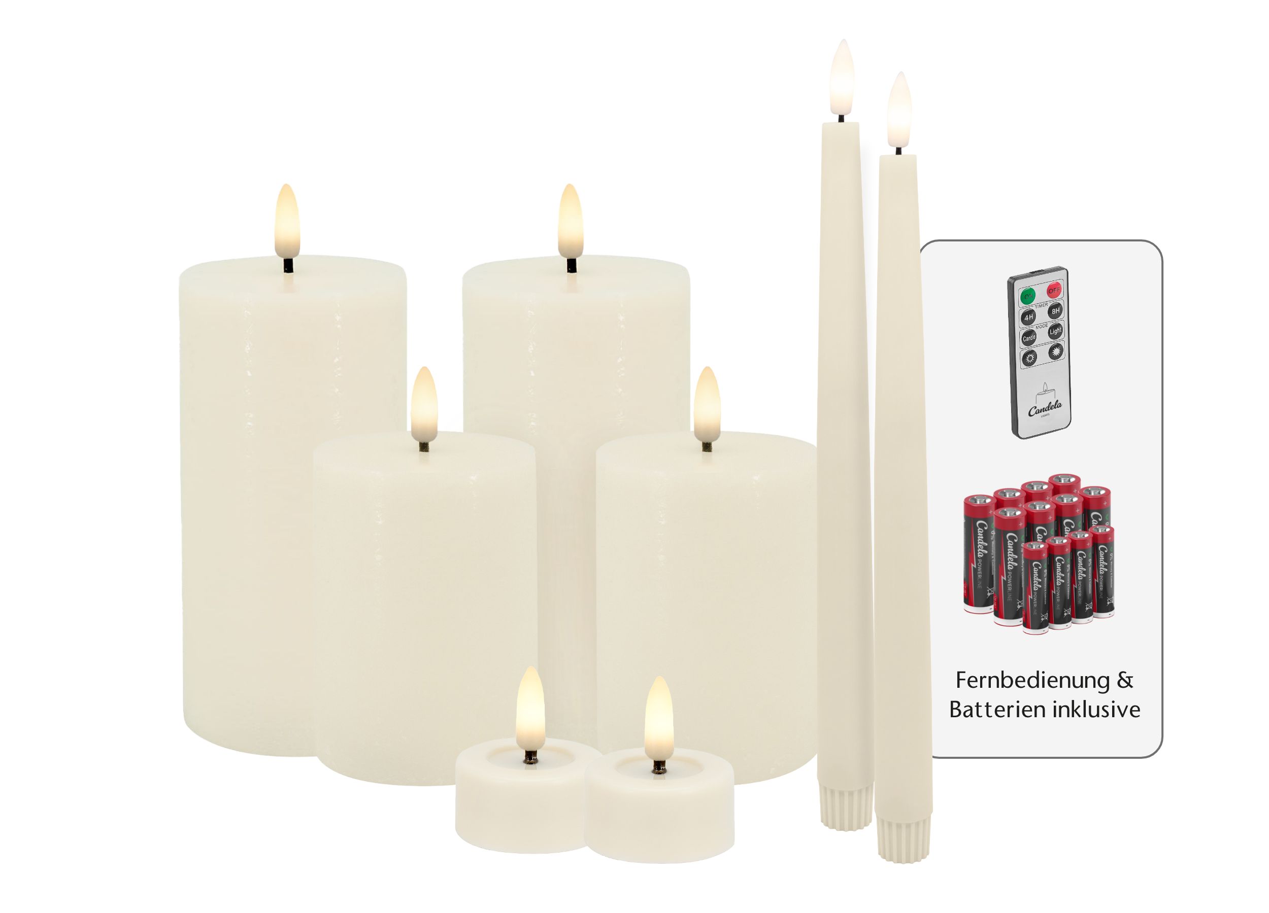 Candela Lights LED Kerzen 8er Set Basic Cream rustic Echtwachs inklusive Fernbedienung und Batterien Timer Funktion & mehrstufig dimmbar flammenlos Echtwachskerzen Stumpenkerzen Candela Lights LED Kerzen 8er Set Basic Cream rustic Echtwachs inklusive Fernbedienung und Batterien Timer Funktion & mehrstufig dimmbar flammenlos Echtwachskerzen Stumpenkerzen