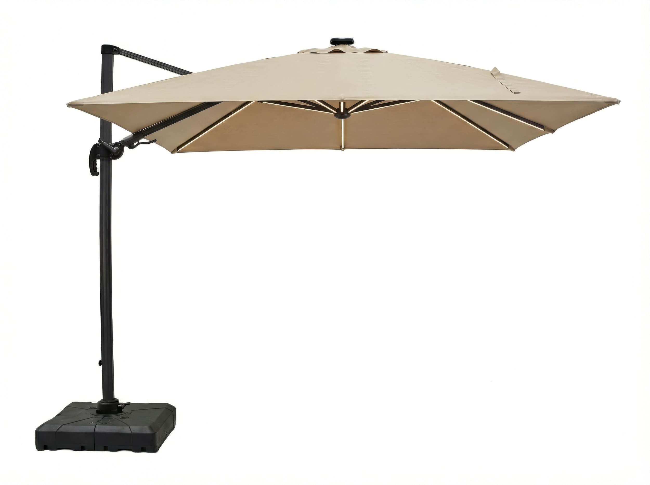 LC Garden »Salerno« Ampelschirm Taupe 300cm inkl. Schutzhülle& Schirmfuß mit LED-Solarbeleuchtung schwenk  drehbar 360°