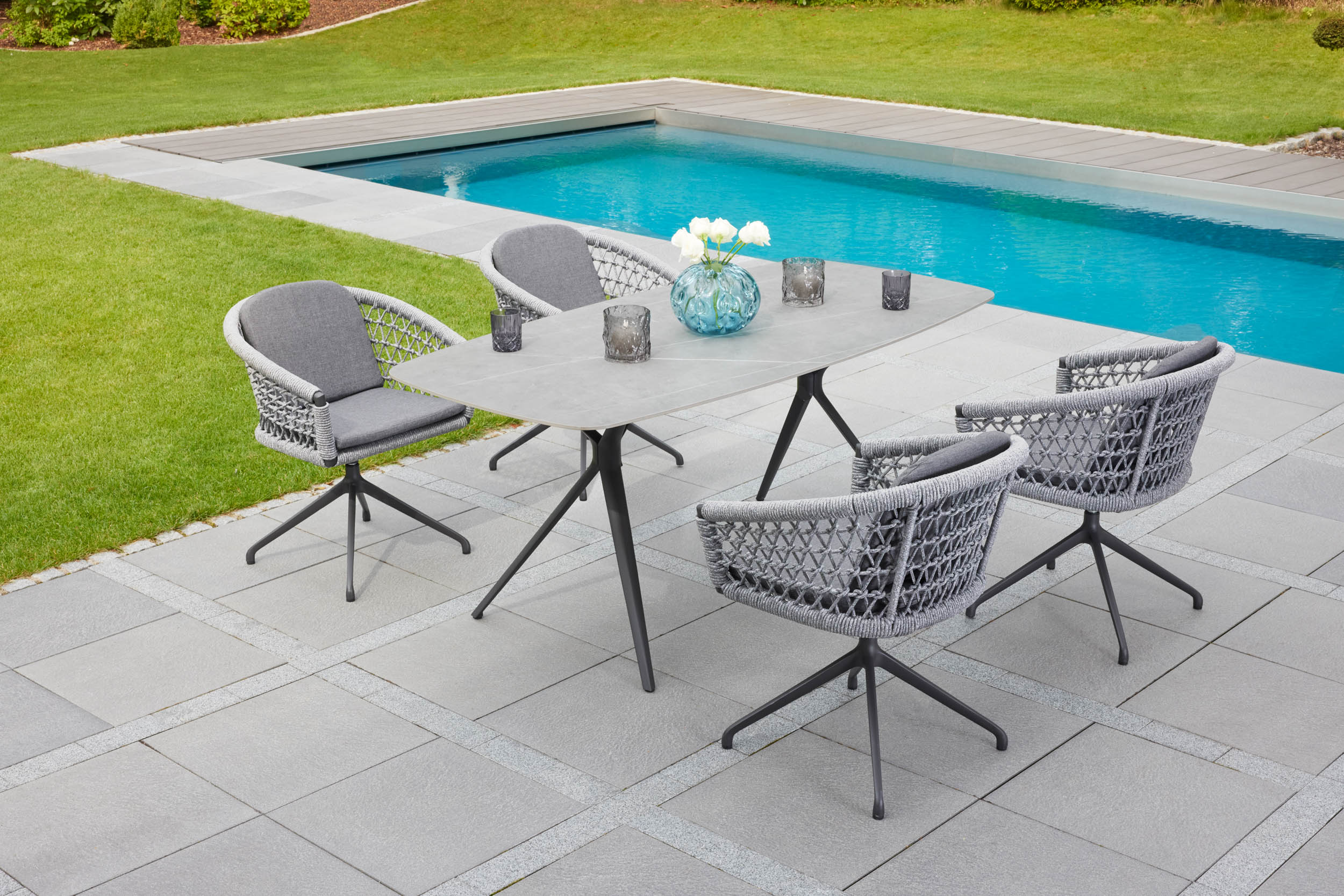 LC Garden 4er Set »Bari« Dining Drehstuhl Armlehnstuhl II grau Rope