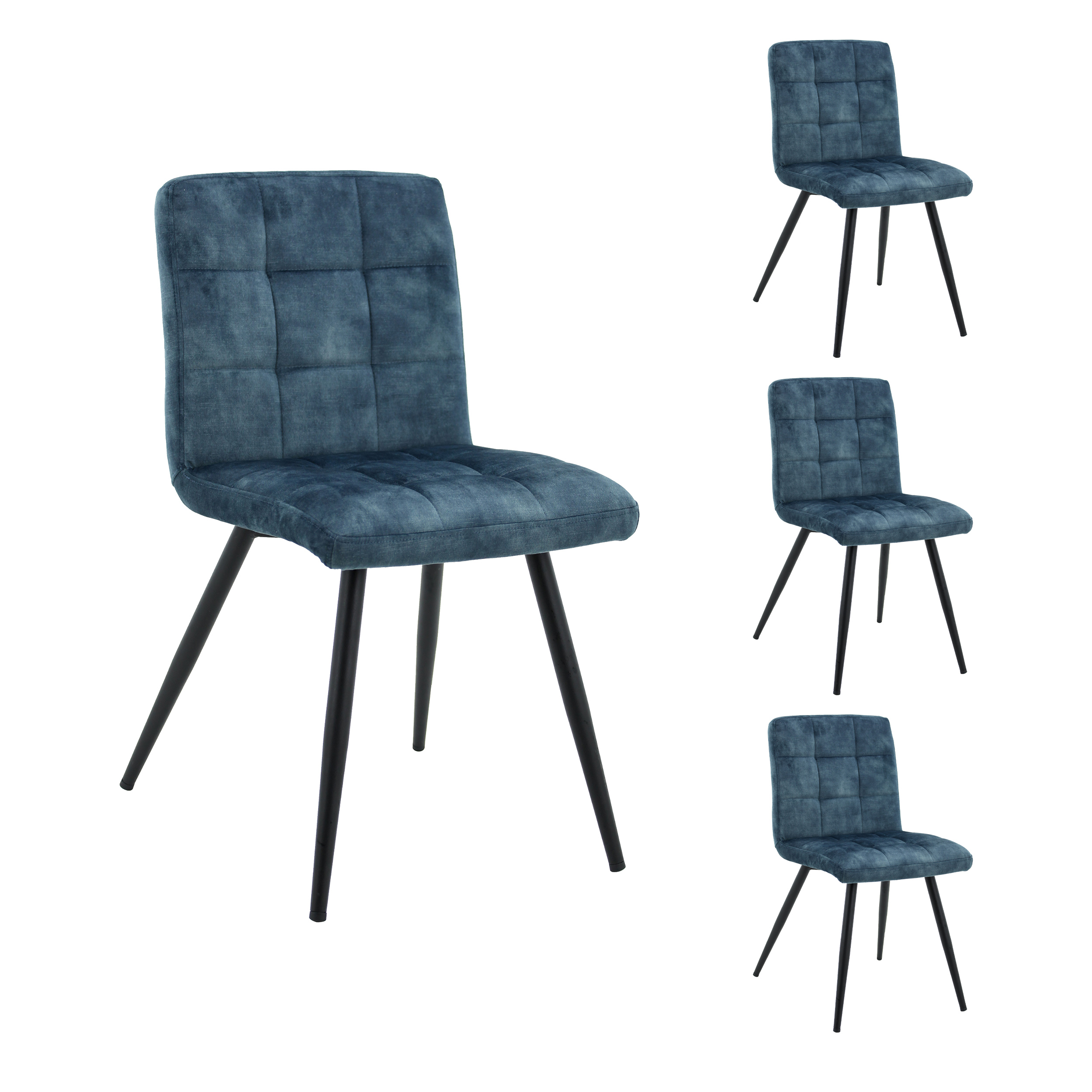 LC Home 4er Set »moderner« Esszimmerstuhl Samt blau 47x58,5x82,5cm Polsterstuhl
