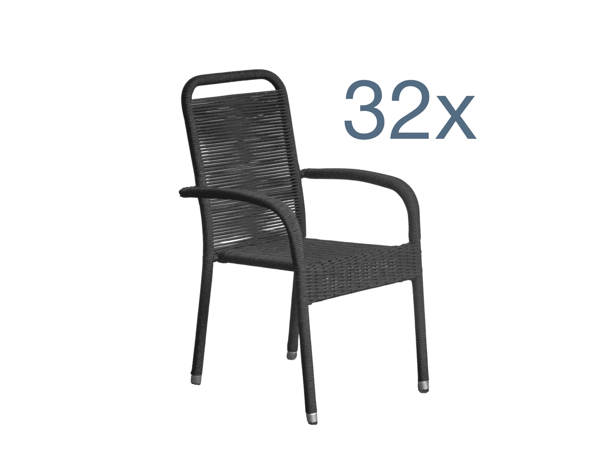 LC Garden »Romano« 32er Set Stapelstuhl schwarz Rope Geflecht Armlehnenstuhl Balkonstuhl