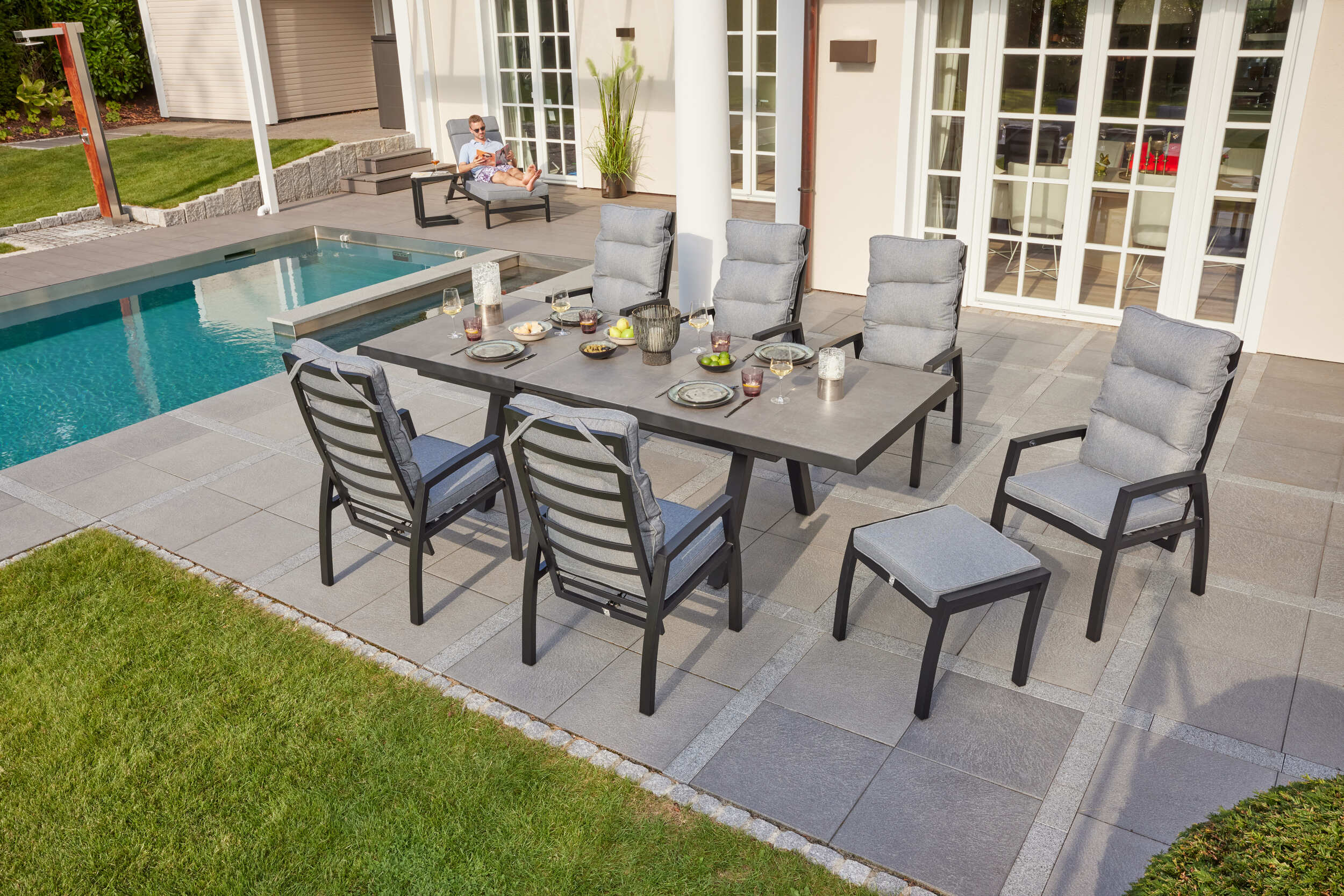LC Garden 4er Set »Sondrino« Positionsstuhl schwarz Gartenstuhl Verstellsessel