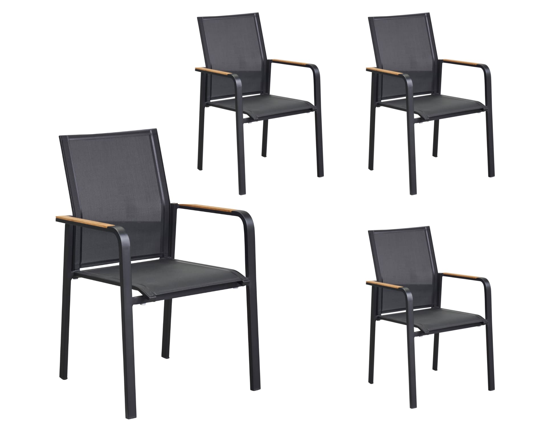 LC Garden 4er Set »Unicamo Sunrest« Stapelstuhl Textilen matt schwarz/schwarz Teakholz Gartenstuhl