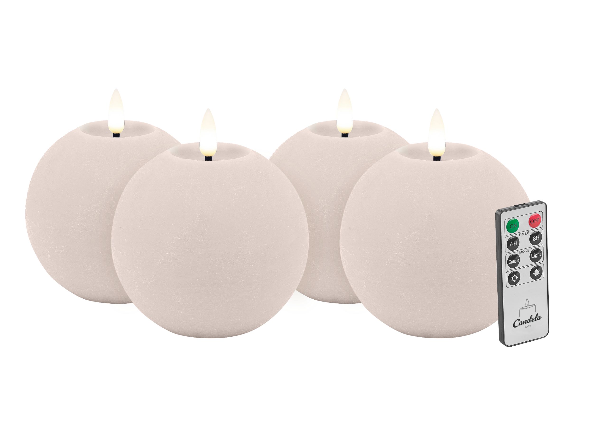 Candela LED Kerzen 4er Set H:8xØ10cm pink rustic Echtwachs mit Fernbedienung Timer Funktion & mehrstufig dimmbar flammenlos Echtwachskerzen Kugelkerze