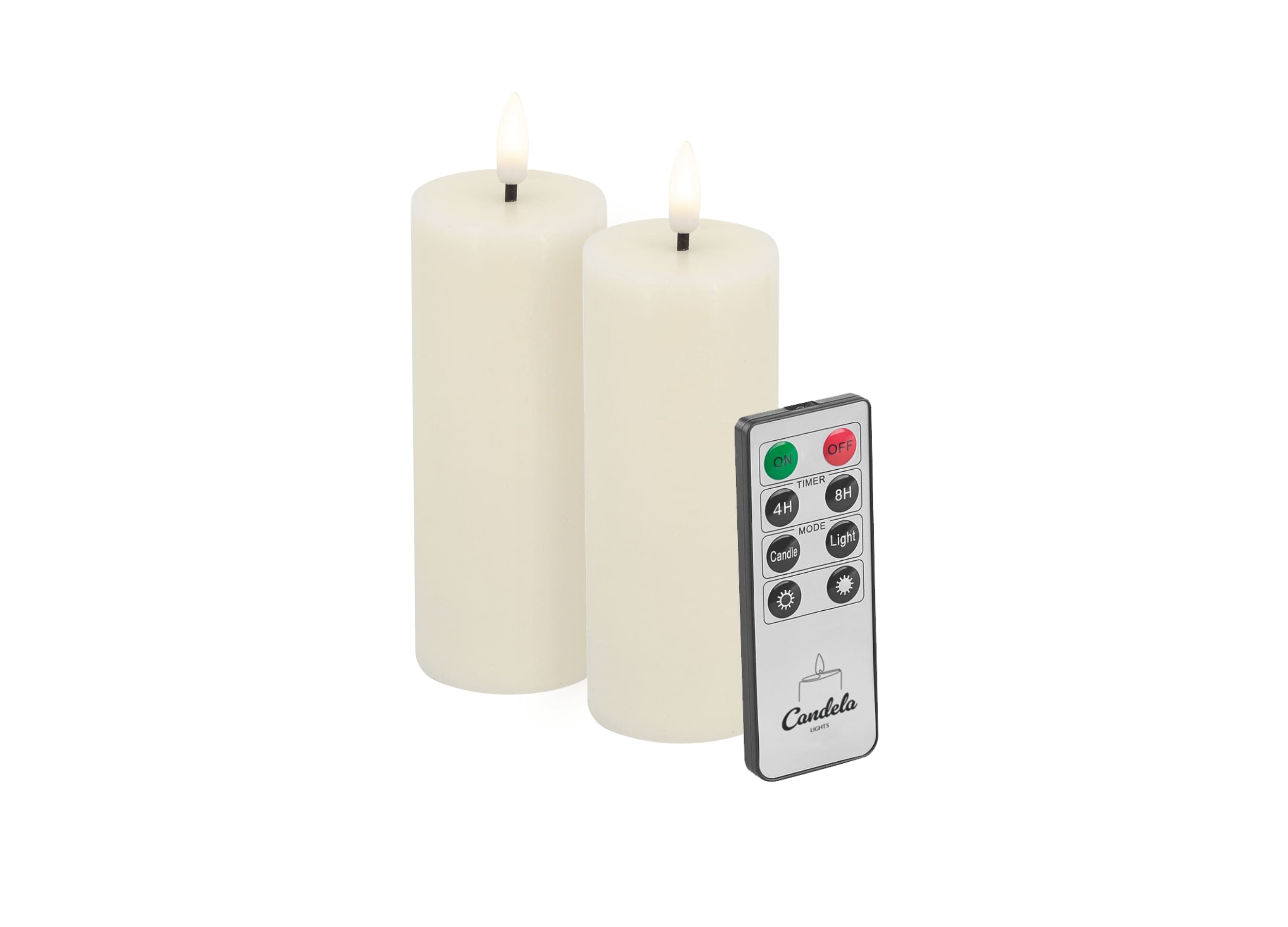 Candela LED Kerzen 2er Set H:17,5xØ5cm creme rustic Echtwachs mit Fernbedienung Timer Funktion & mehrstufig dimmbar flammenlos Echtwachskerzen Stumpenkerze