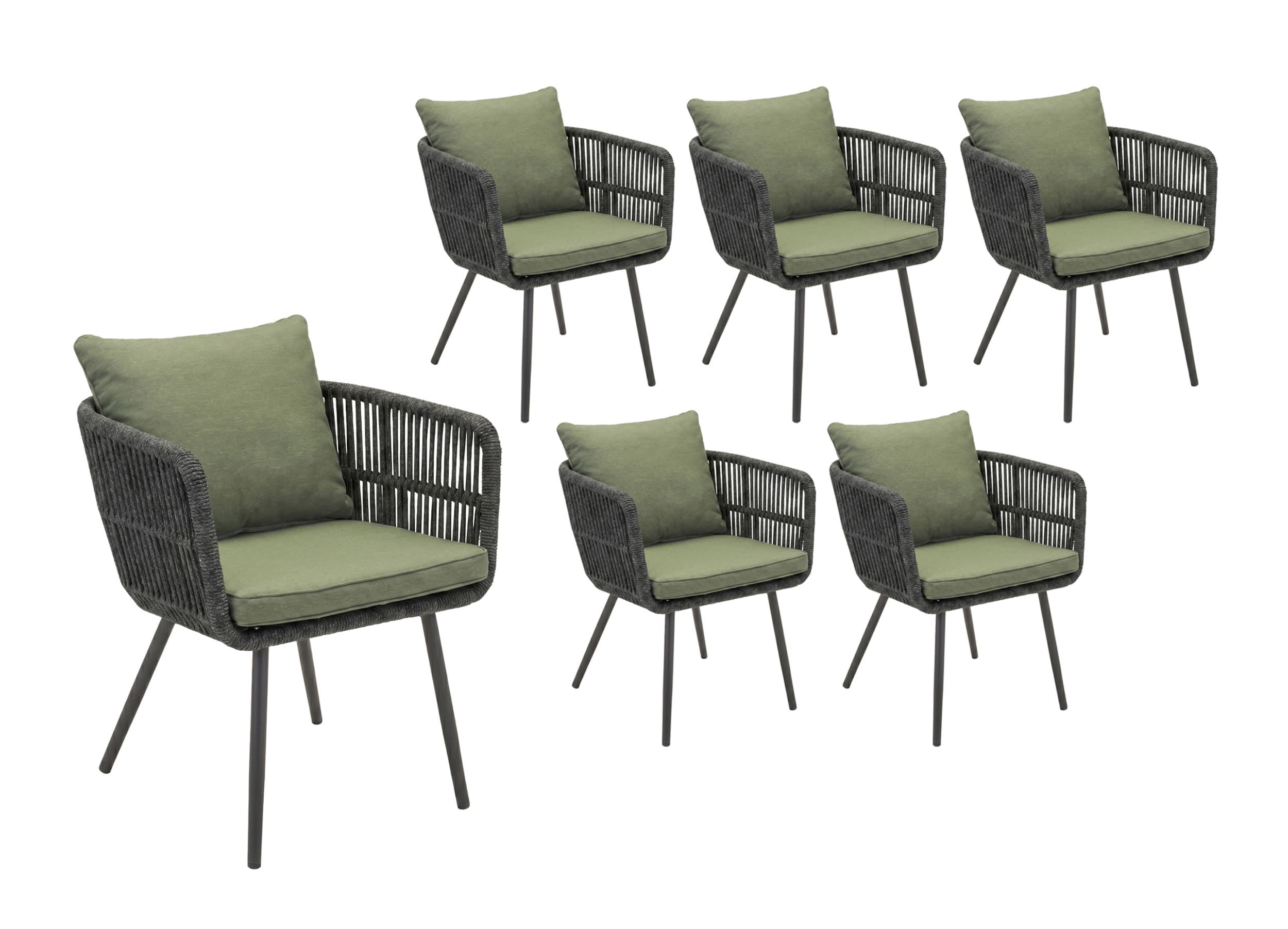 LC Garden »Saigon« 6er Set Gartenstühle Rope Anthrazit Armlehnstühle inkl. Sitz- und Rückenkissen Grün