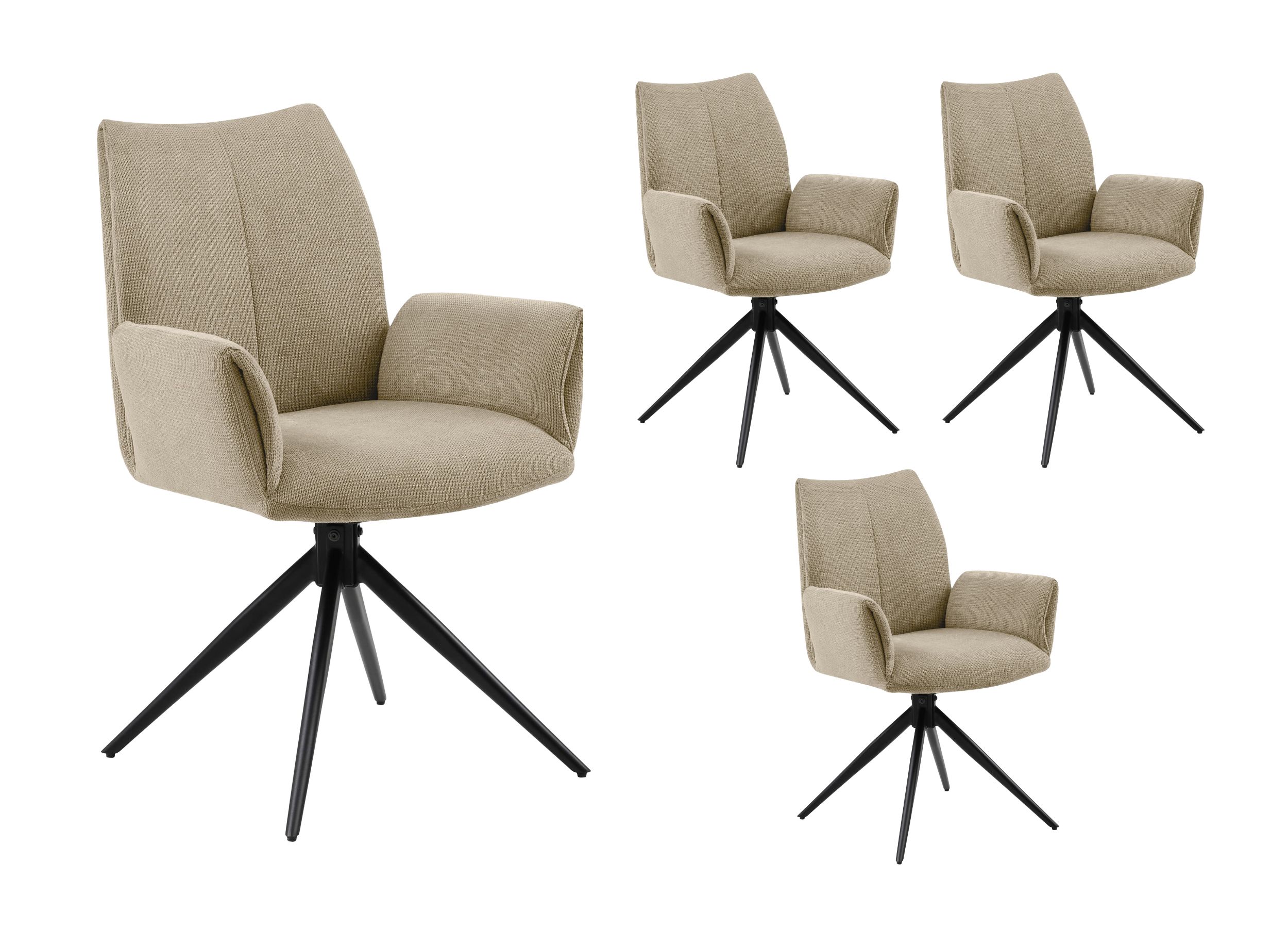 LC Home 4er Set Drehstuhl Esszimmerstuhl Monti Webstoff creme Polsterstuhl mit Armlehnen und Autoreturn
