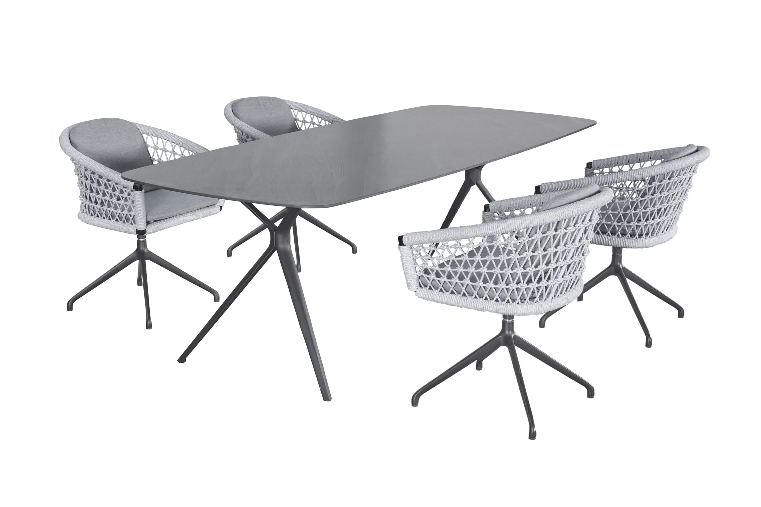 LC Garden »Bari« Gartenset V 5tlg. anthrazit/hellgrau Esstisch 180x90cm Aluminium/sintered stone + 4 Gartenstühle drehbar Rope Sitzgruppe