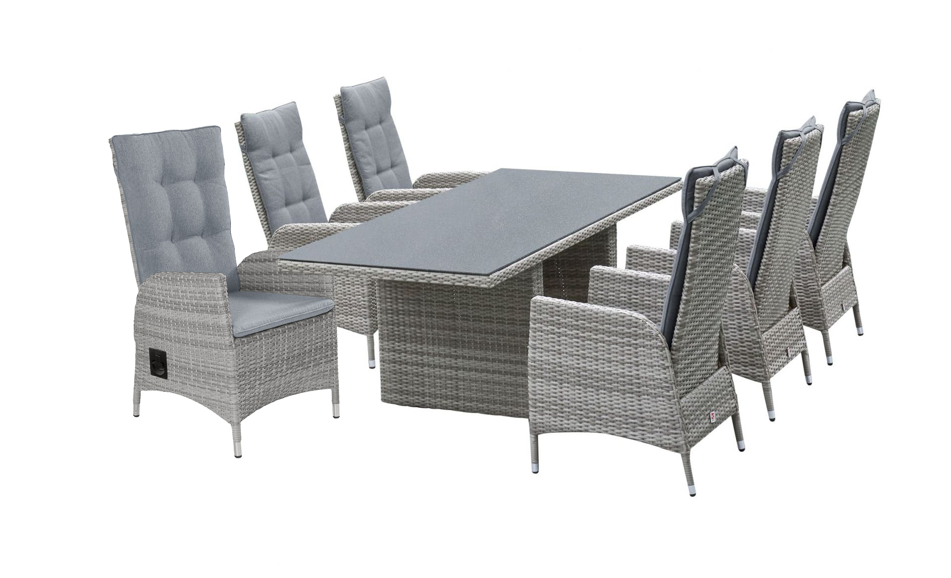 LC Garden »Roma« Gartenset natur 192cm Esstisch + 6 Positionsstühle Sitzgruppe Gartenmöbelset