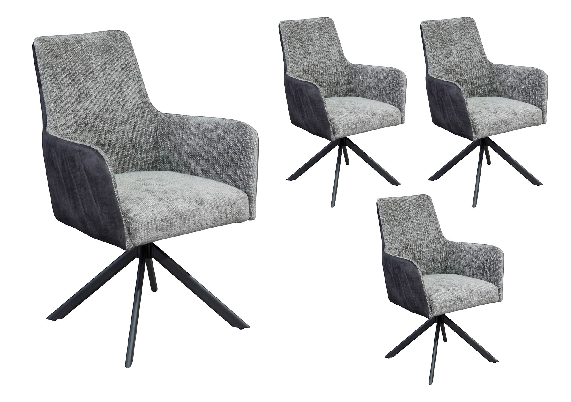 LC Home 4er Set Esszimmerstuhl »Chicago« Webstoff/Microfaser anthrazit Drehstuhl Armlehnstuhl Polsterstuhl Loungesessel Küchenstuhl