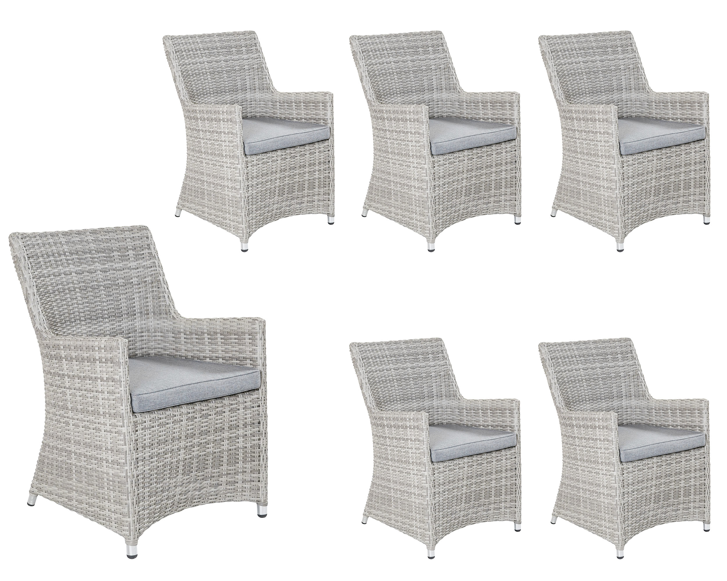 LC Garden »Nizza« Dining 6er Set Armlehnstuhl Gartensessel weiß-grau