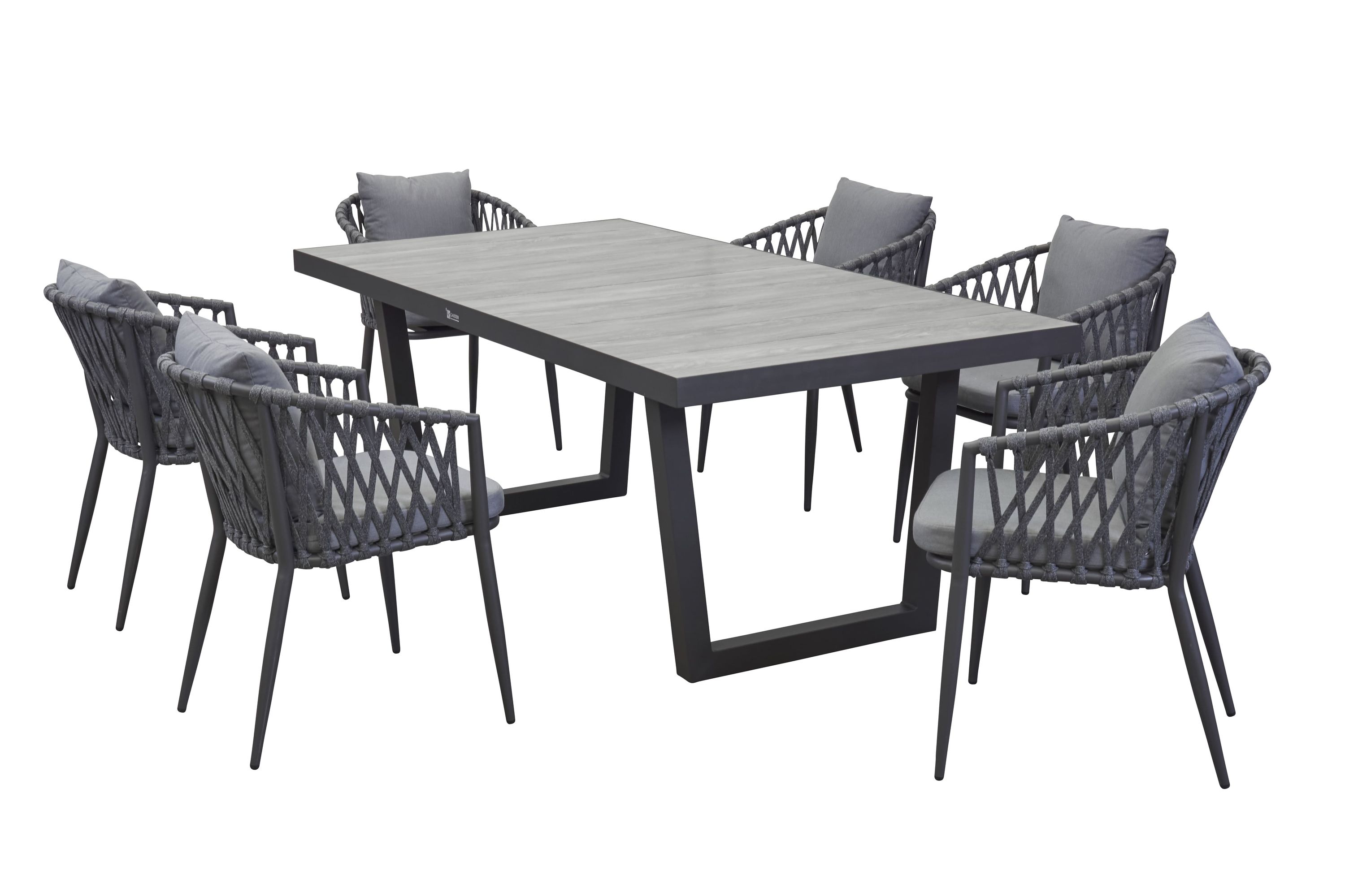 LC Garden »Unicamo Sunrepo« Dining Set II 7tlg. Keramiktisch Gartenset Sitzgruppe Ropestuhl Geflechtstuhl