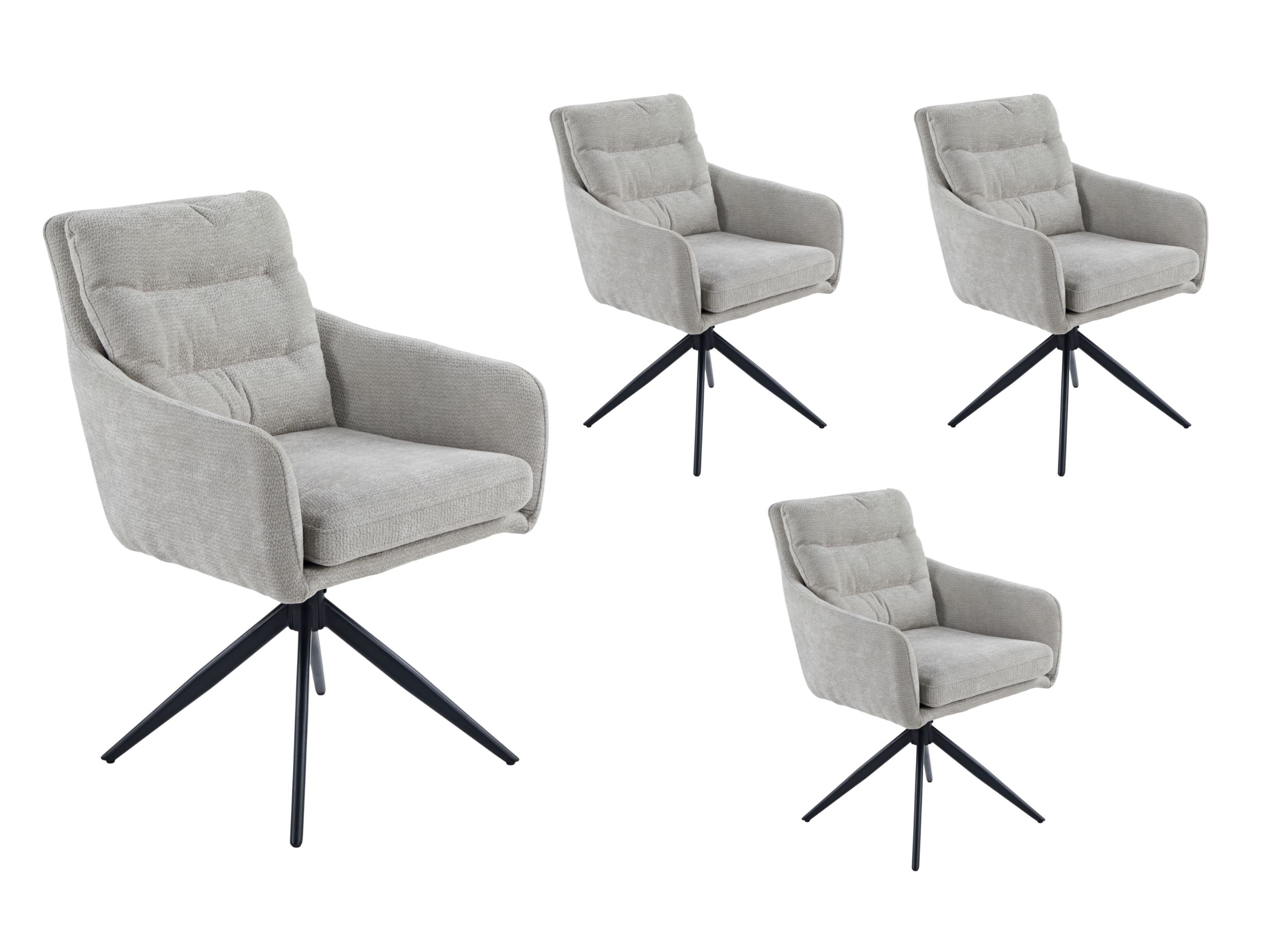 LC Home Esszimmerstühle »Fargo« 4er Set Webstoff hellgrau – drehbare Armlehnstühle & Polsterstühle