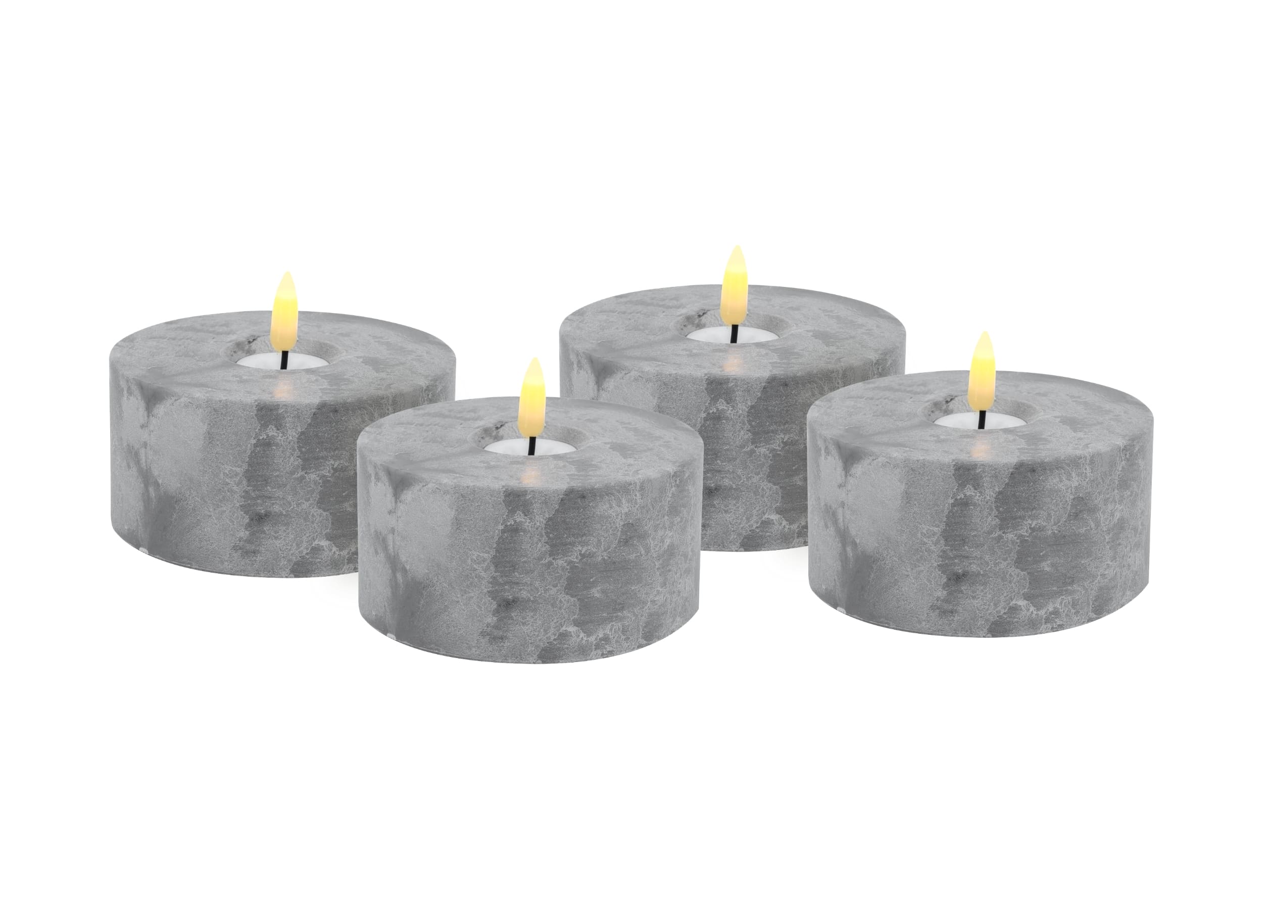 Candela Lights LED Kerzen 4er Set Ø10x5cm Betonoptik mit Timerfunktion Flammenlose flackernde LED-Kerze