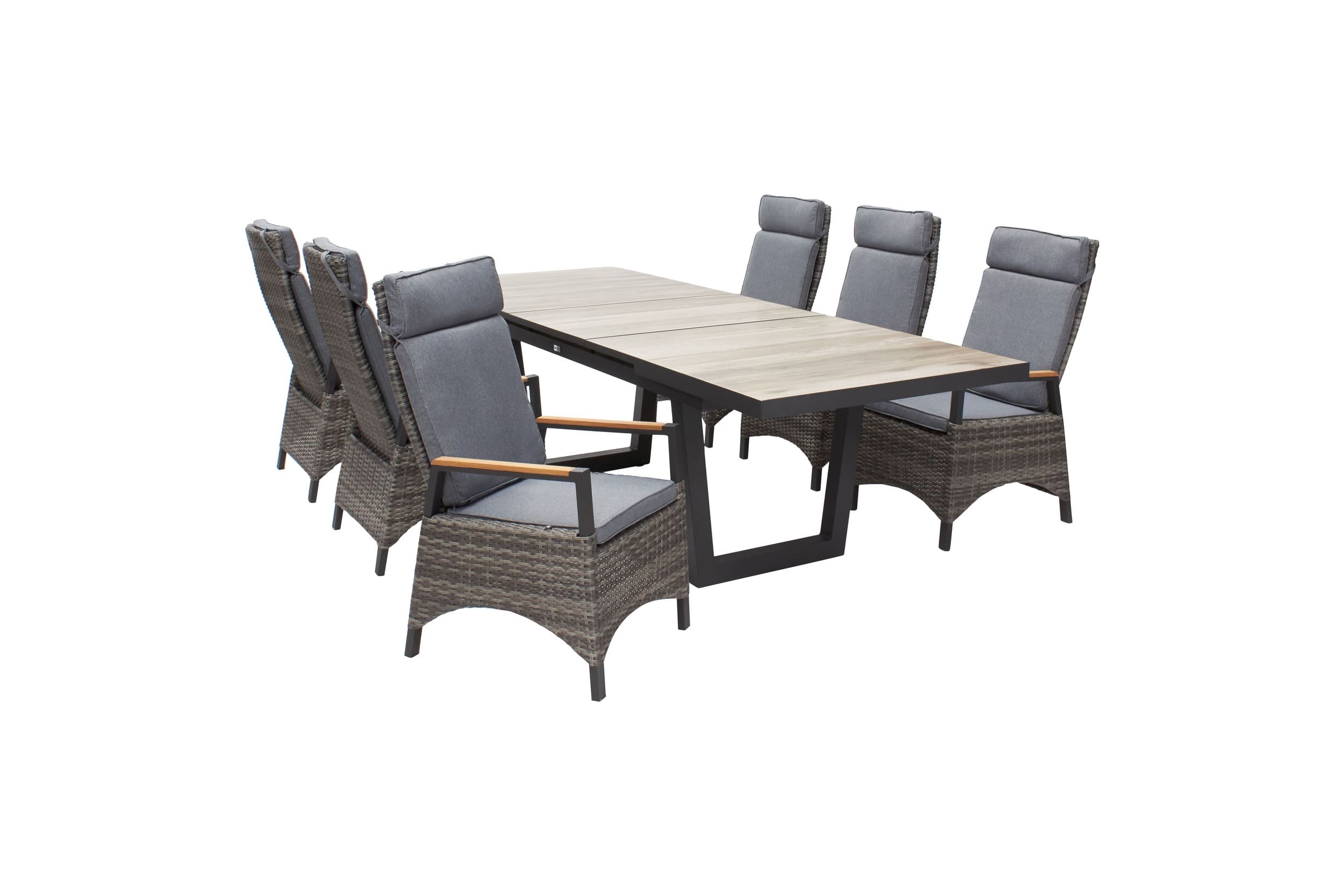 LC Garden Keramo Teak Dining Set I Sitzgruppe Gartenset natur-grau