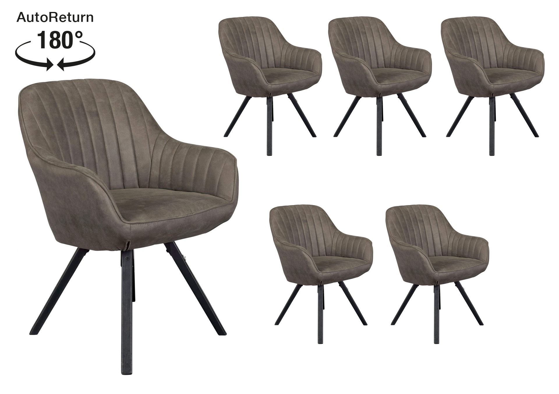 LC Home 6er Set Esszimmerstuhl Drehstuhl »Trevina« Microfaser dunkelgrau Polsterstuhl