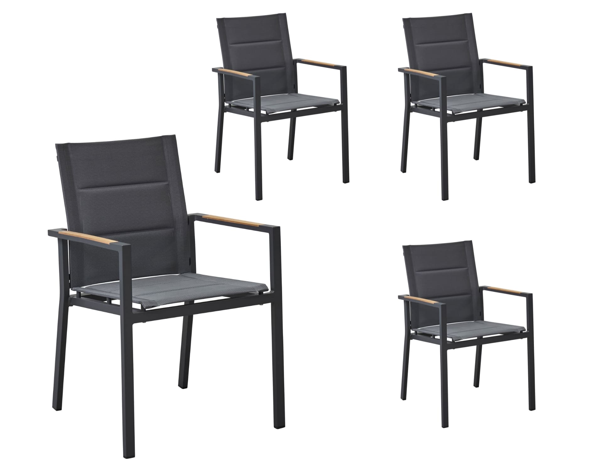 LC Garden 4er Set »Unicamo Sunnymera« Stapelstuhl Textilen anthrazit Teakholz Gartenstuhl Armlehnstuhl