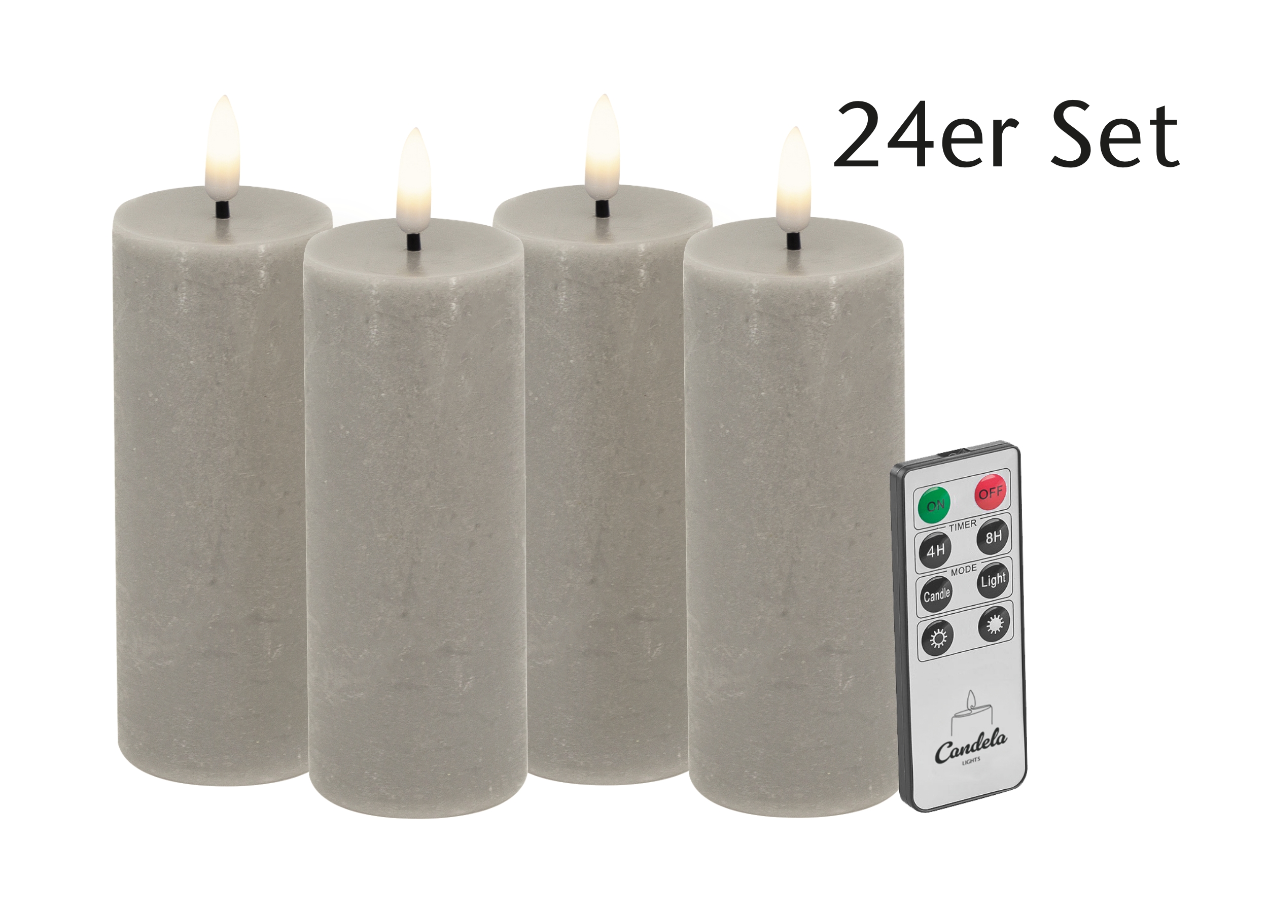 Candela LED Kerzen 24er Set H:10xØ5cm taupe rustic Echtwachs mit Fernbedienung Timer Funktion & mehrstufig dimmbar flammenlos Echtwachskerzen Stumpenkerze
