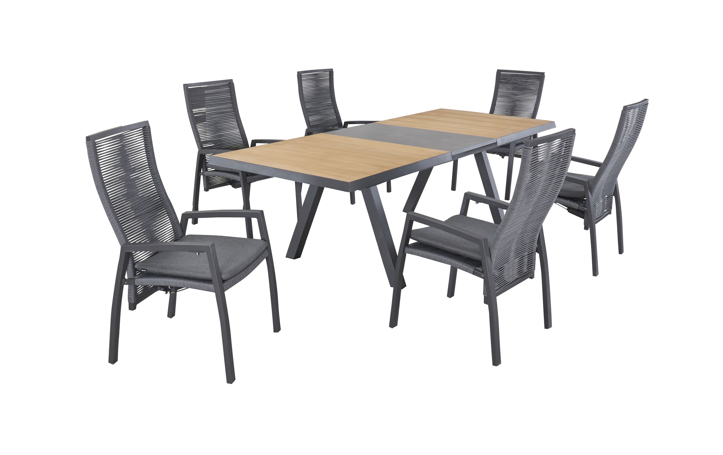 LC Garden »Kumasi« Dining Set III 7tlg. Anthrazit Teakholz& Beton-Optik Esstischgruppe Gartenset