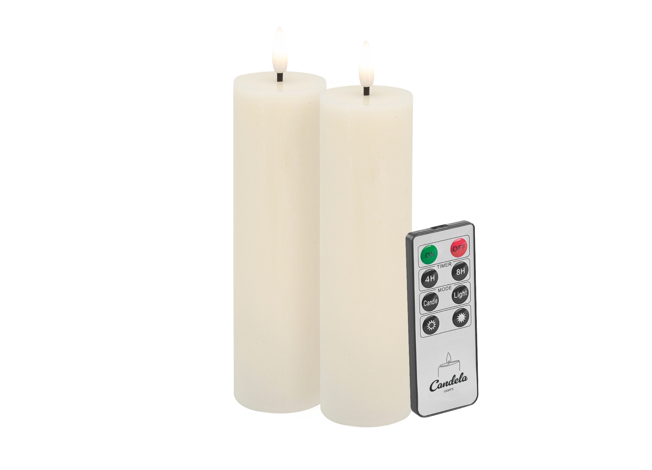 Candela LED Kerzen 2er Set H:17,5xØ5cm creme rustic Echtwachs mit Fernbedienung Timer Funktion & mehrstufig dimmbar flammenlos Echtwachskerzen Stumpenkerze