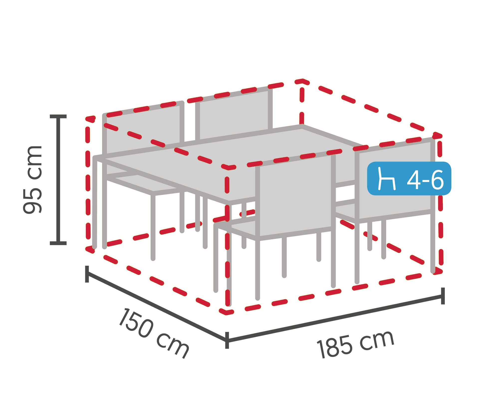 LC Garden Schutzhülle für Dining Sets S grau 185x150x95cm