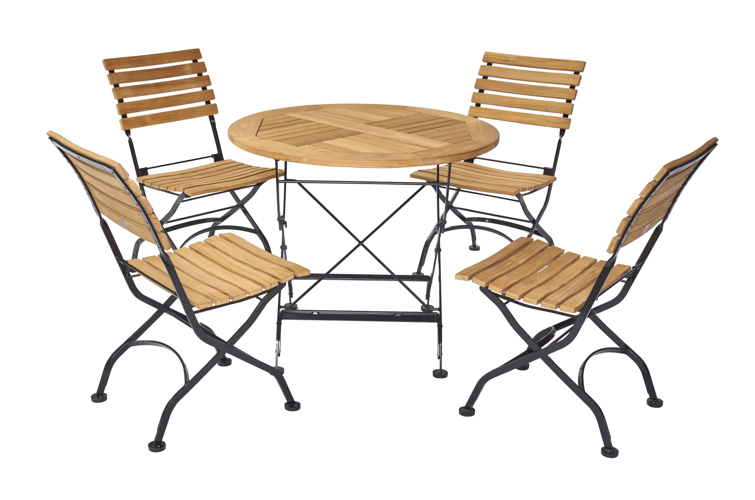 LC Garden »Wimbledon« Dining Set I 90x90cm Bistrotisch rund inkl. 4x Klappstuhl Teakholzmöbel