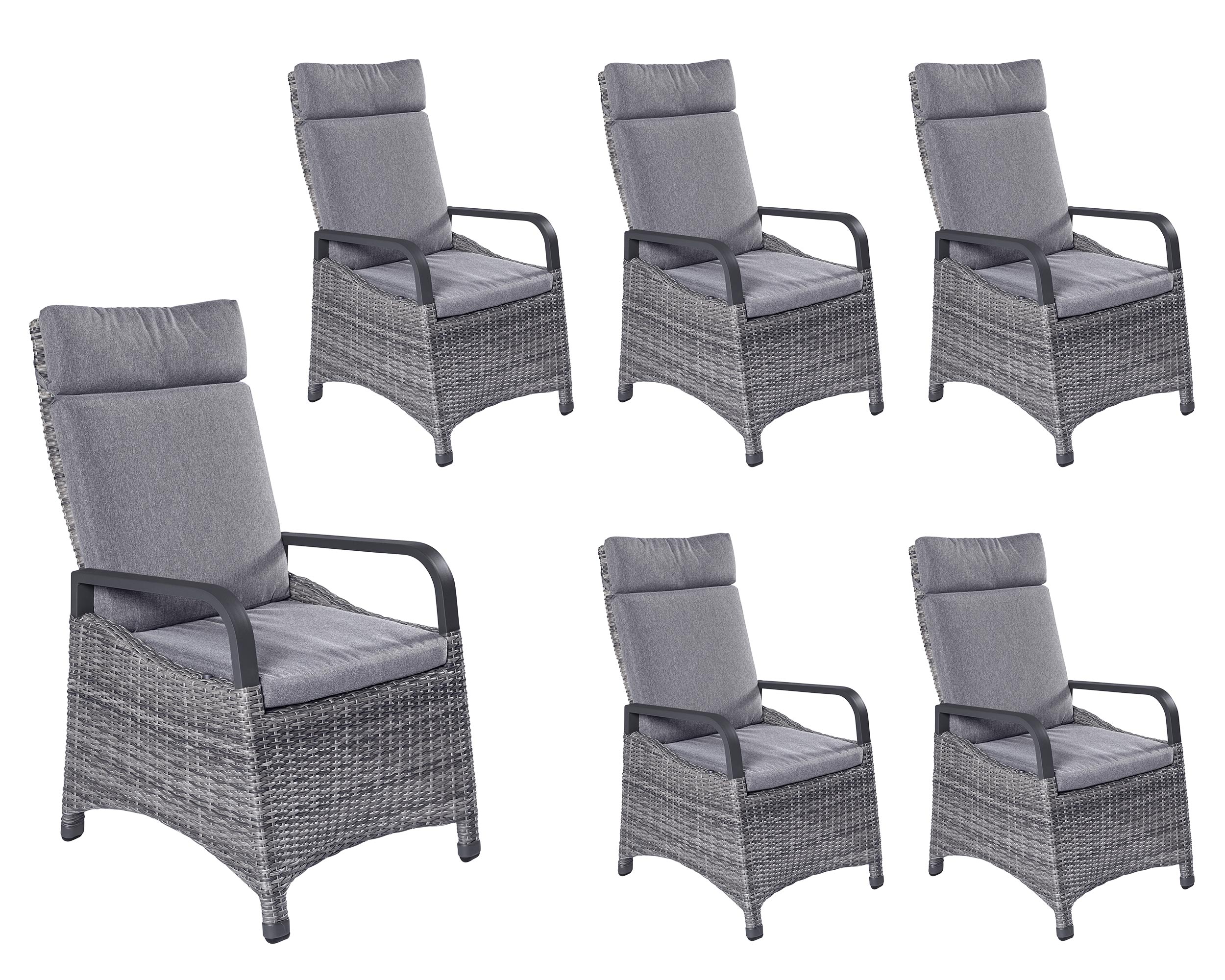 LC Garden »Komido« 6er Set Gartenstühle grau-mix Polyrattan/Aluminium Positionsstühle verstellbar LC Garden »Komido« 6er Set Gartenstühle grau-mix Polyrattan/Aluminium Positionsstühle verstellbar